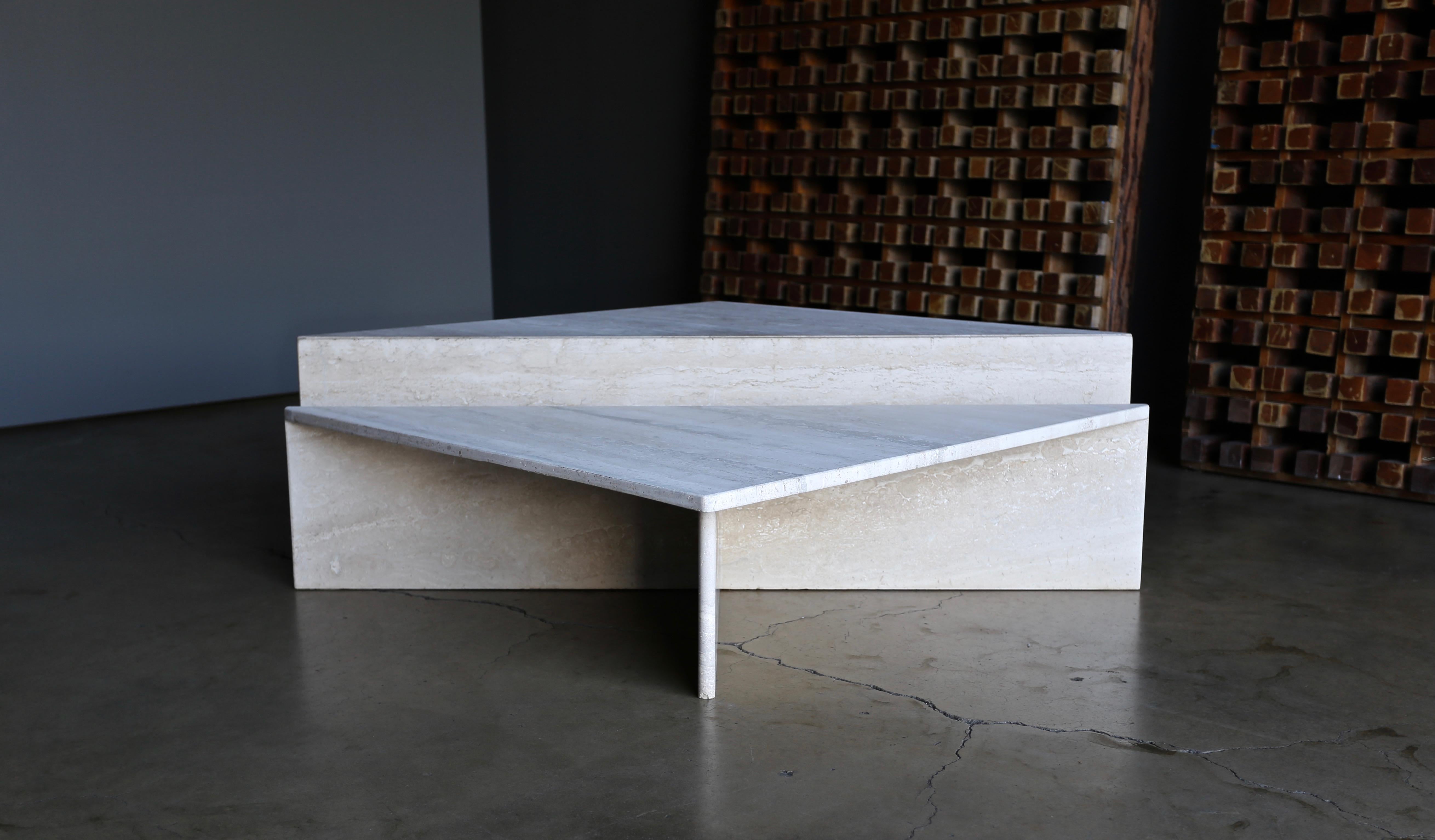 Tiered Two-Piece Travertine Coffee Table, circa 1980 In Good Condition In Costa Mesa, CA