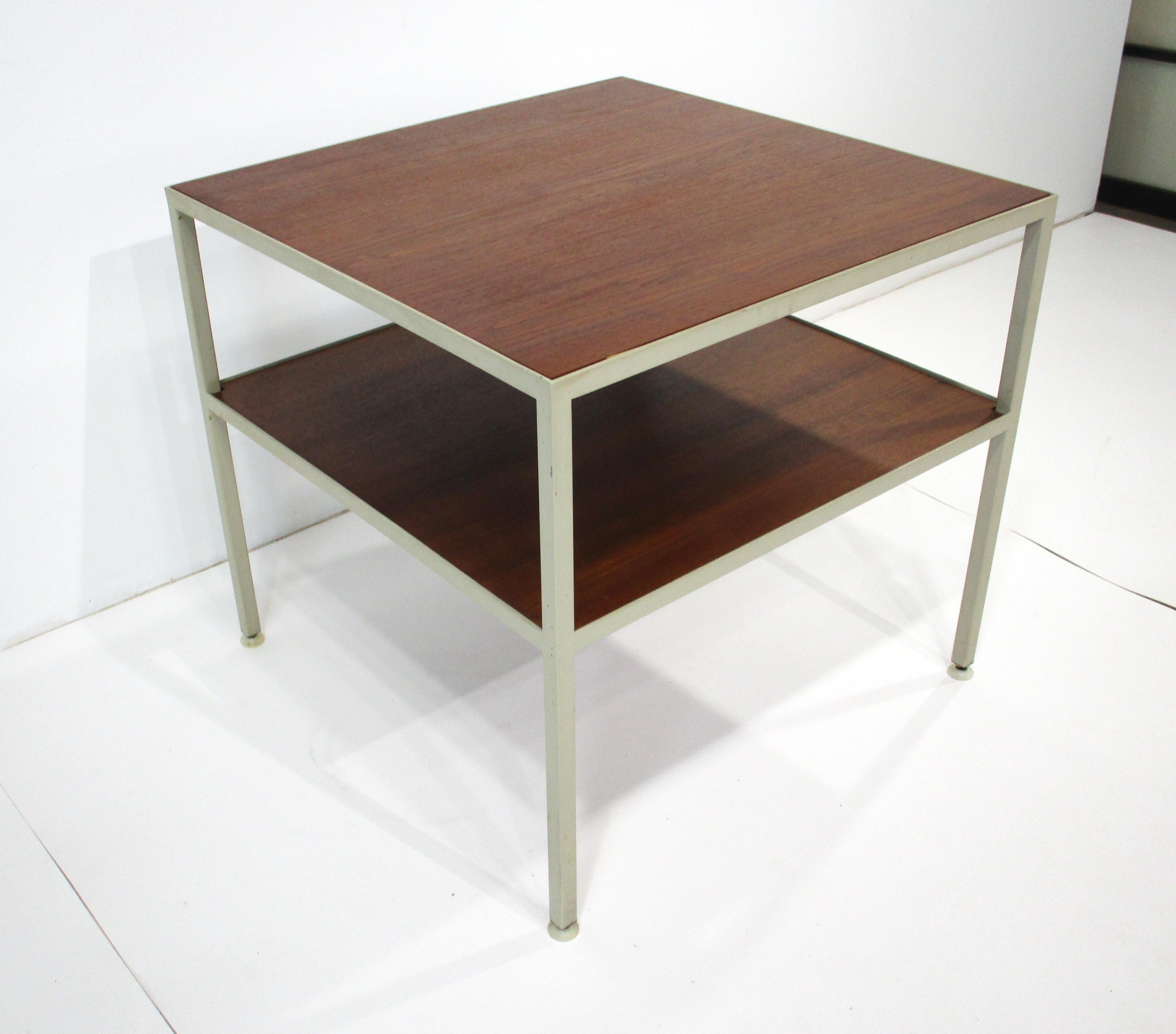Mid-Century Modern George Nelson styled Tiered Walnut Steel End Table by Janet Rosenblum For Sale