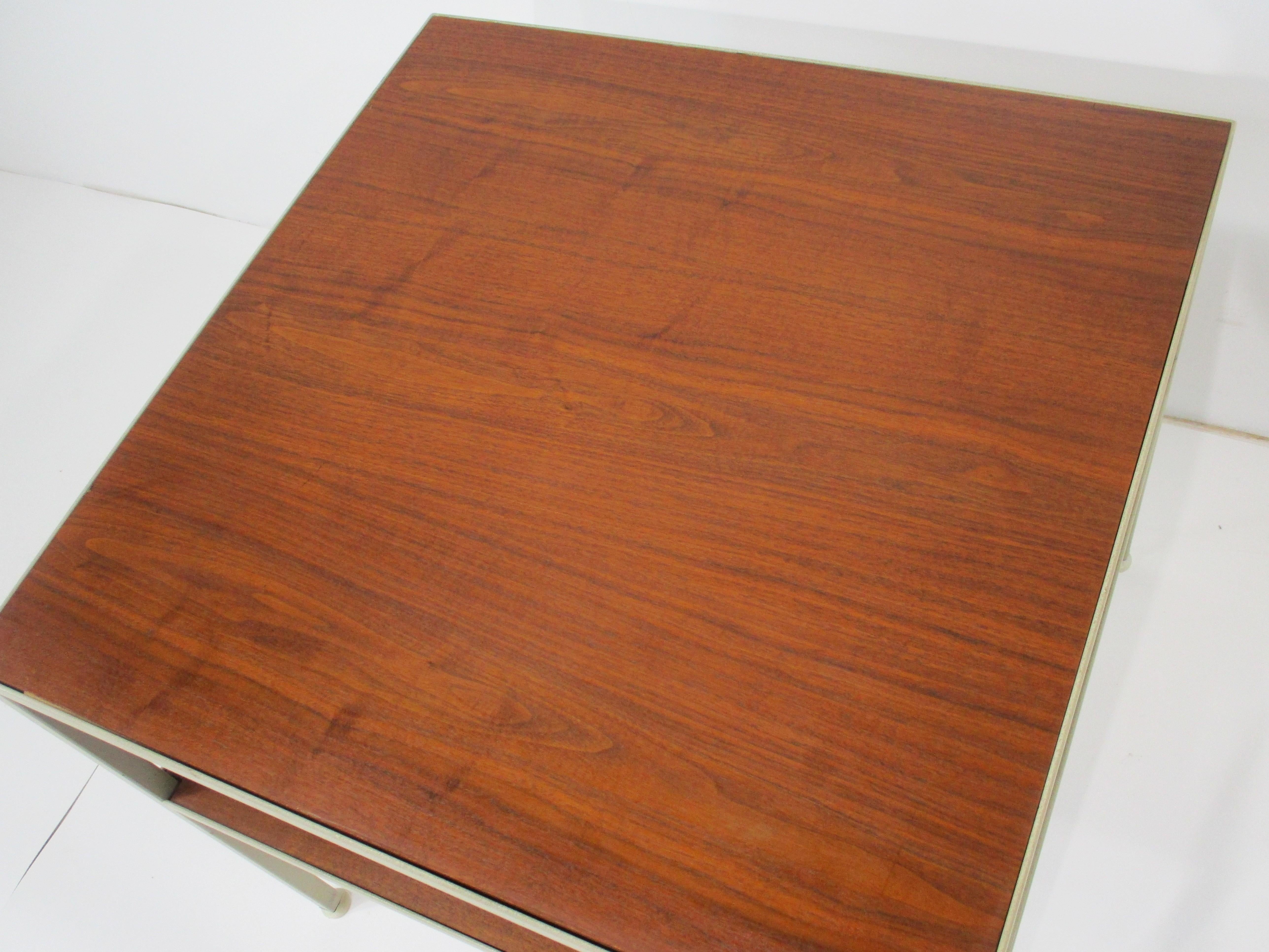 American George Nelson styled Tiered Walnut Steel End Table by Janet Rosenblum For Sale
