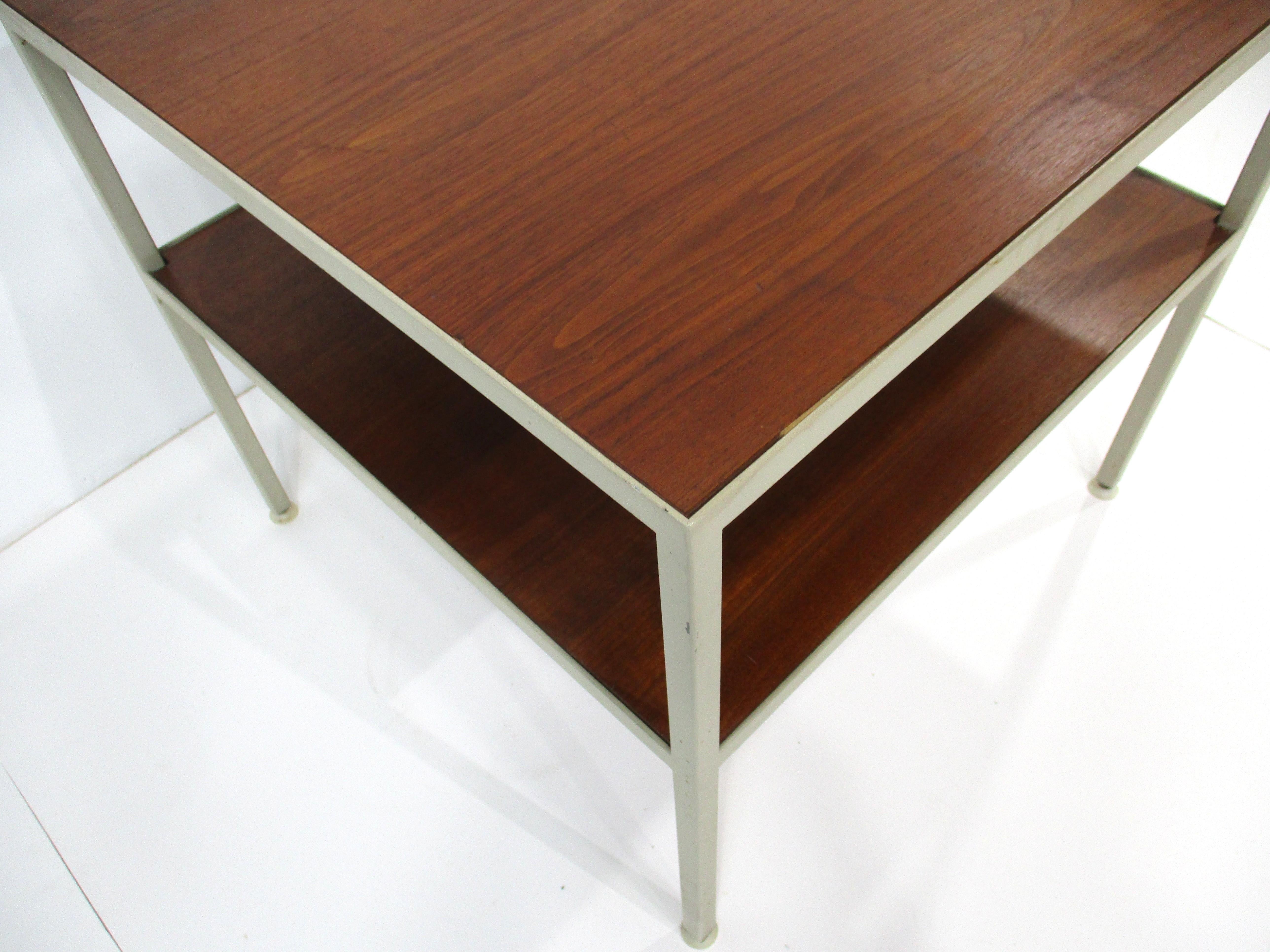George Nelson styled Tiered Walnut Steel End Table by Janet Rosenblum In Good Condition For Sale In Cincinnati, OH