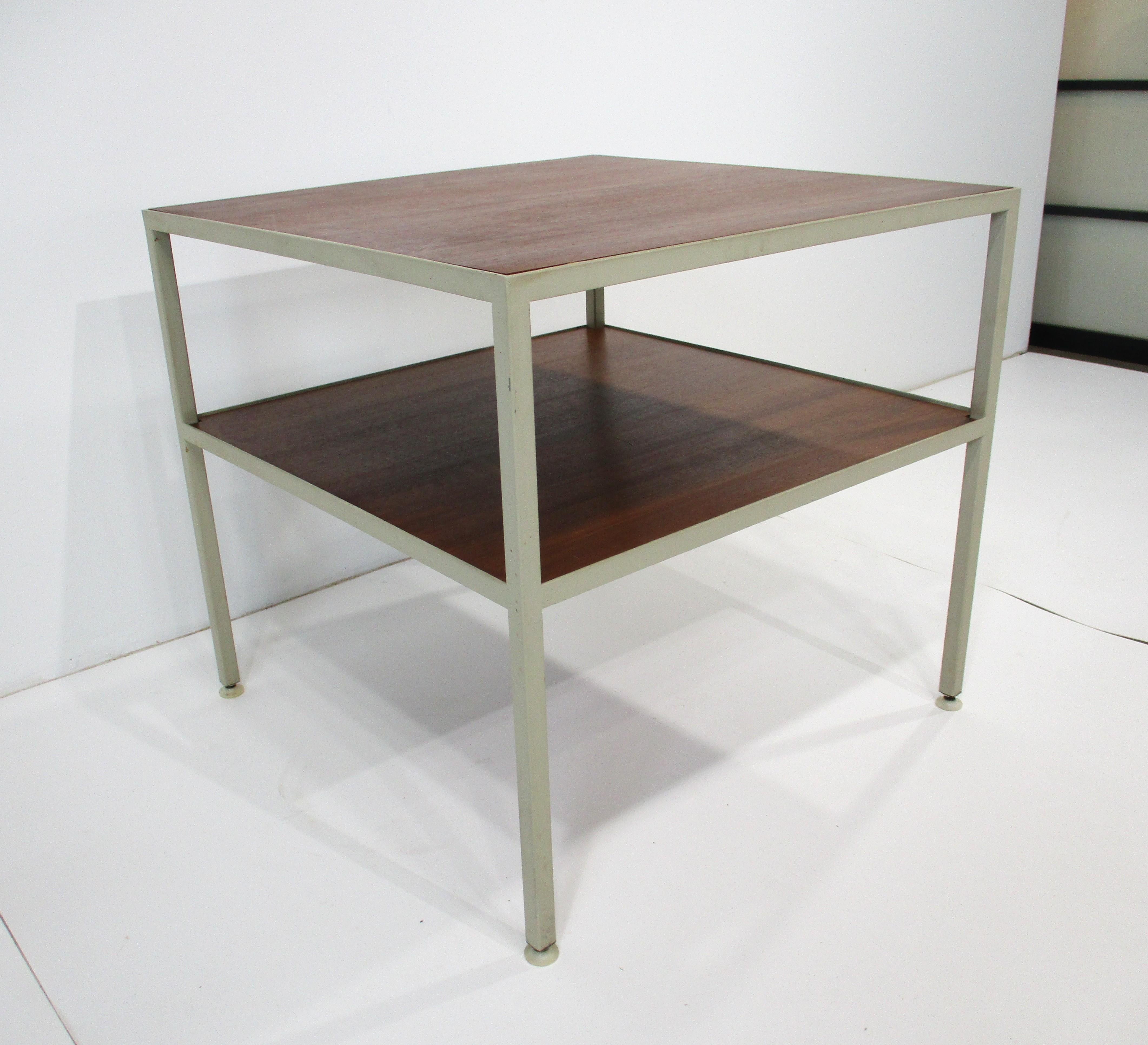 George Nelson styled Tiered Walnut Steel End Table by Janet Rosenblum For Sale 1