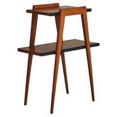 Tiered Wood Side Table With Metal Trim, Italy 1970s