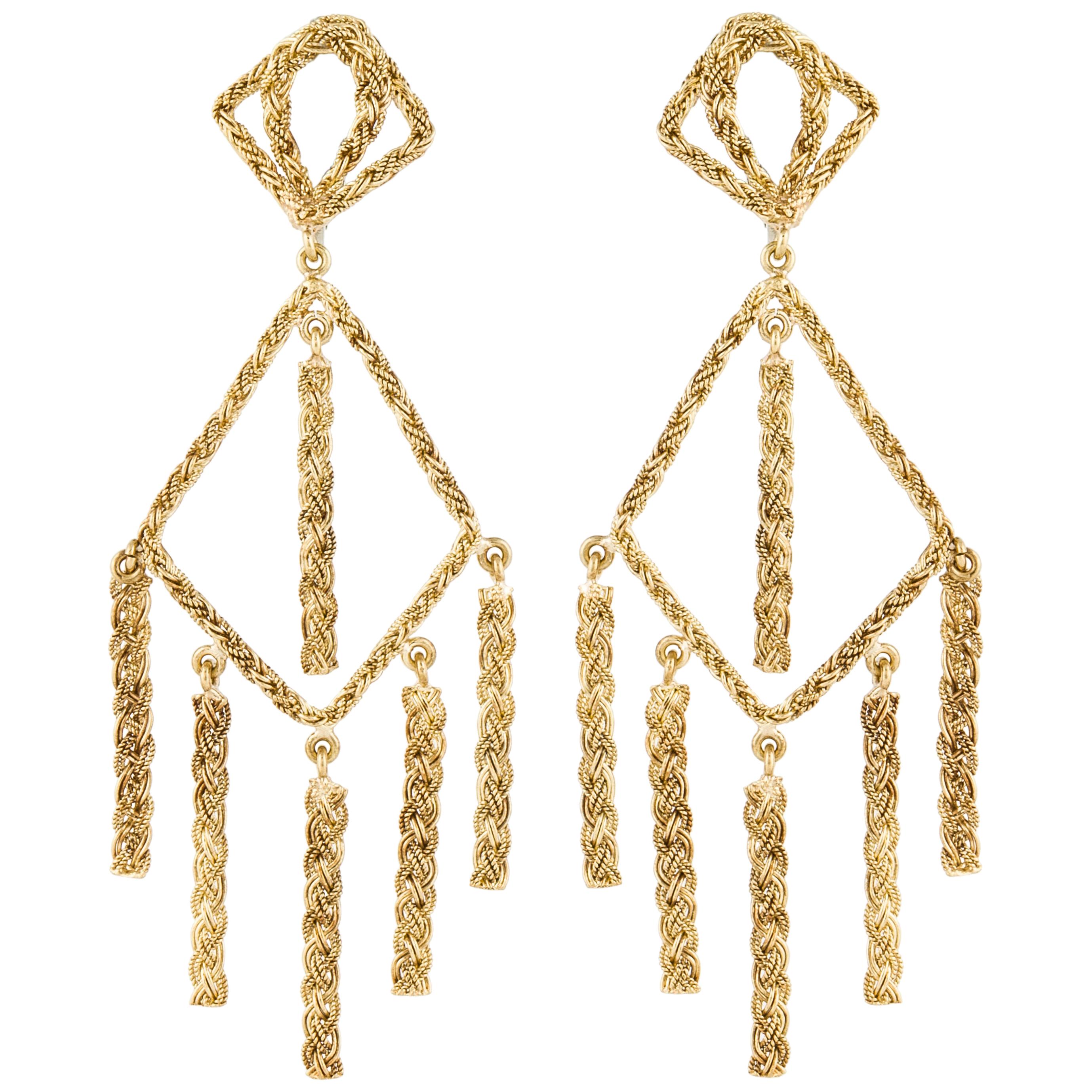 Retro Gold Dangle Earrings For Sale at 1stDibs
