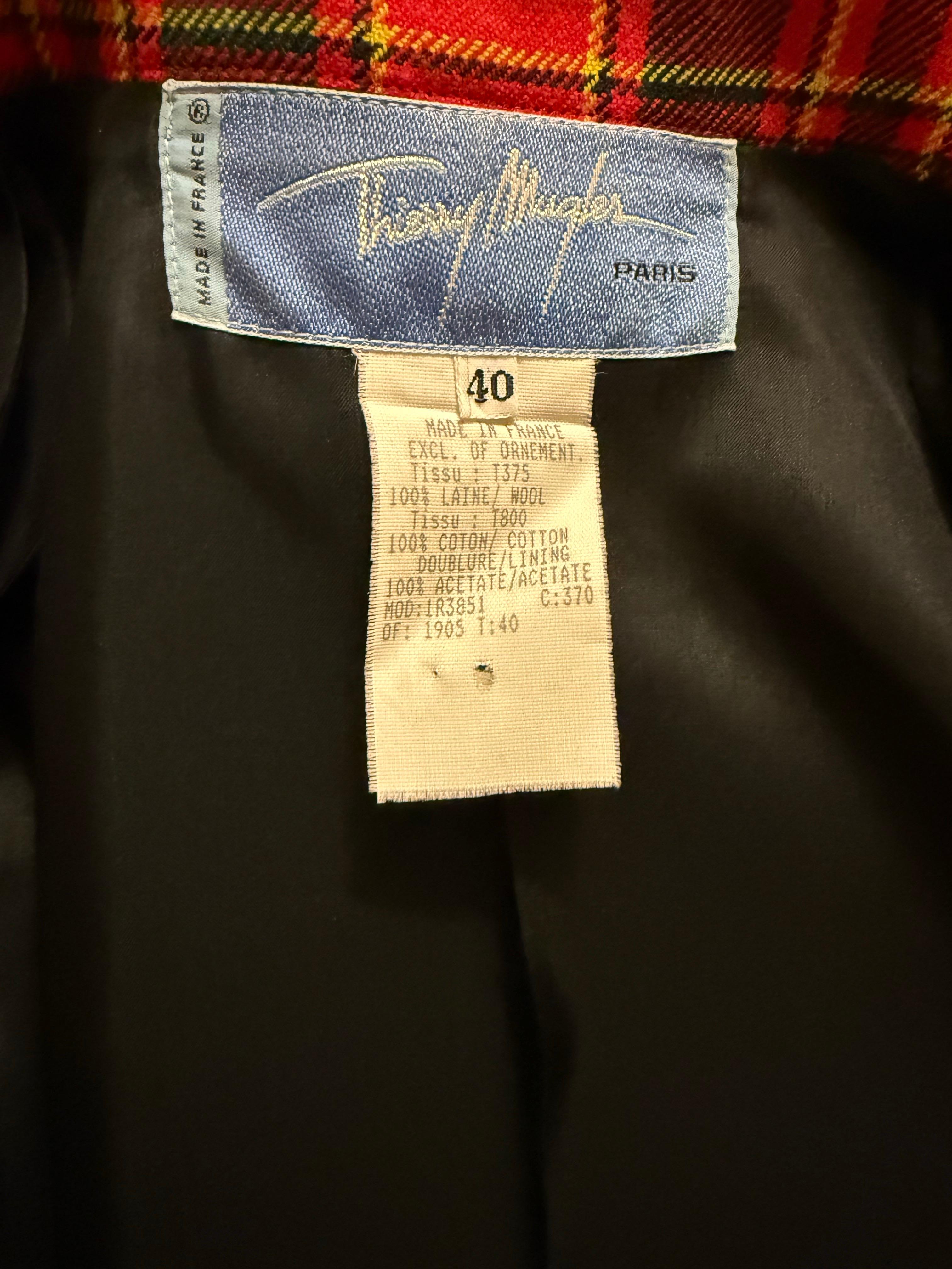 Giacca vintage in lana a quadri di Mugler con il taglio tipico del couturier in vendita 5