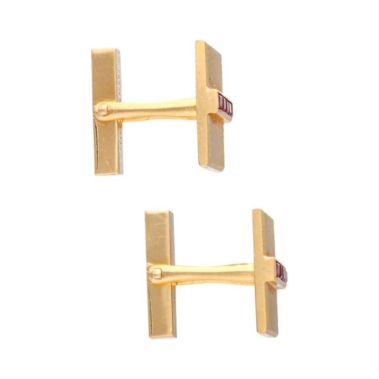 Radiant Cut Tiffany & Co Gold and Ruby Cufflinks  For Sale