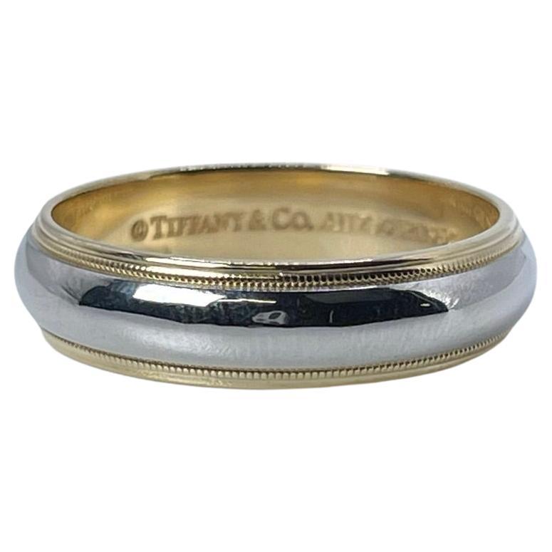 Tiffany & Co. Wedding Band Milgrain Design Ring Two Tone Gold Mens Ring For Sale