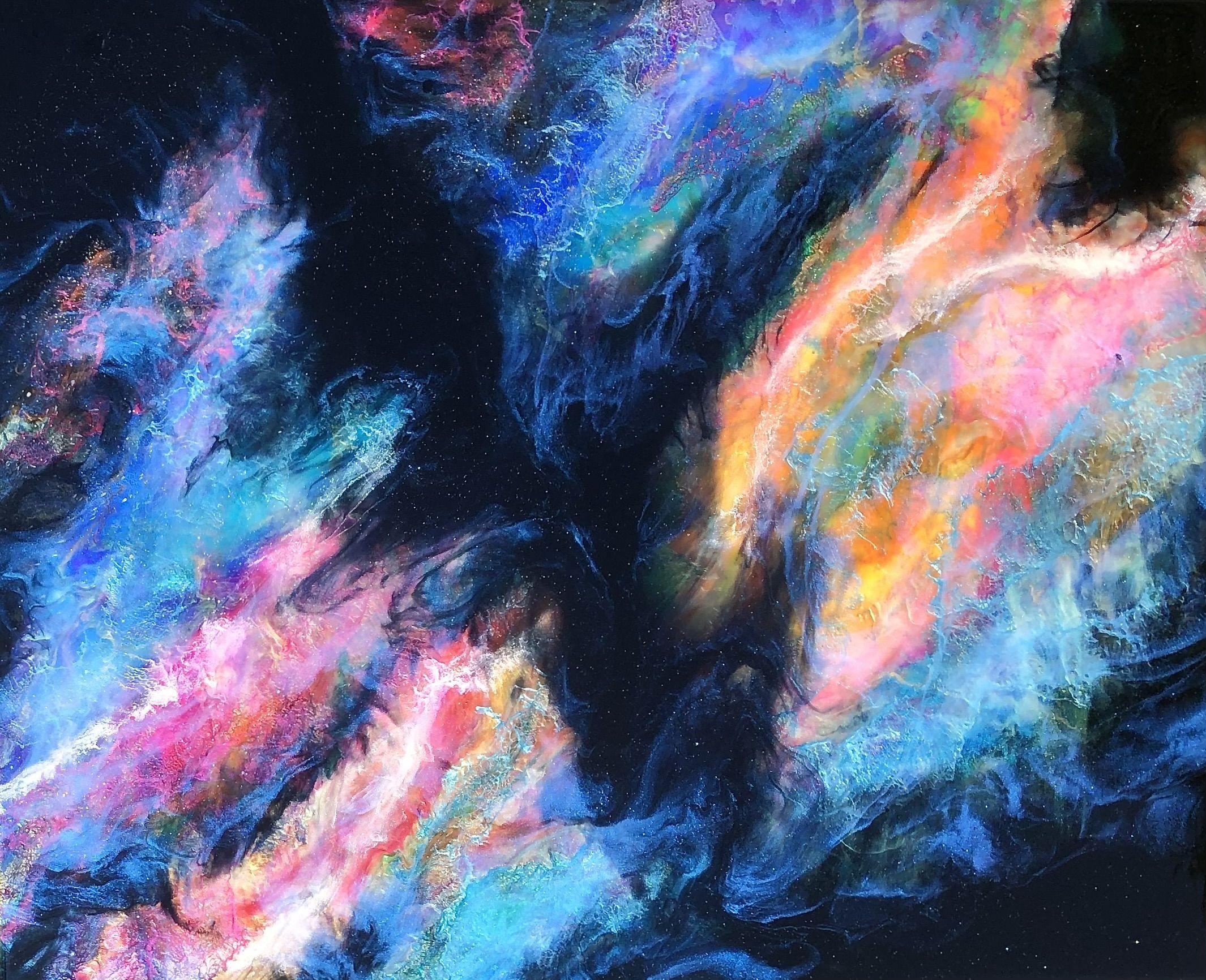 ELURIA NEBULA (with LEDs), Mixed Media on Wood Panel - Mixed Media Art by Tiffani Buteau