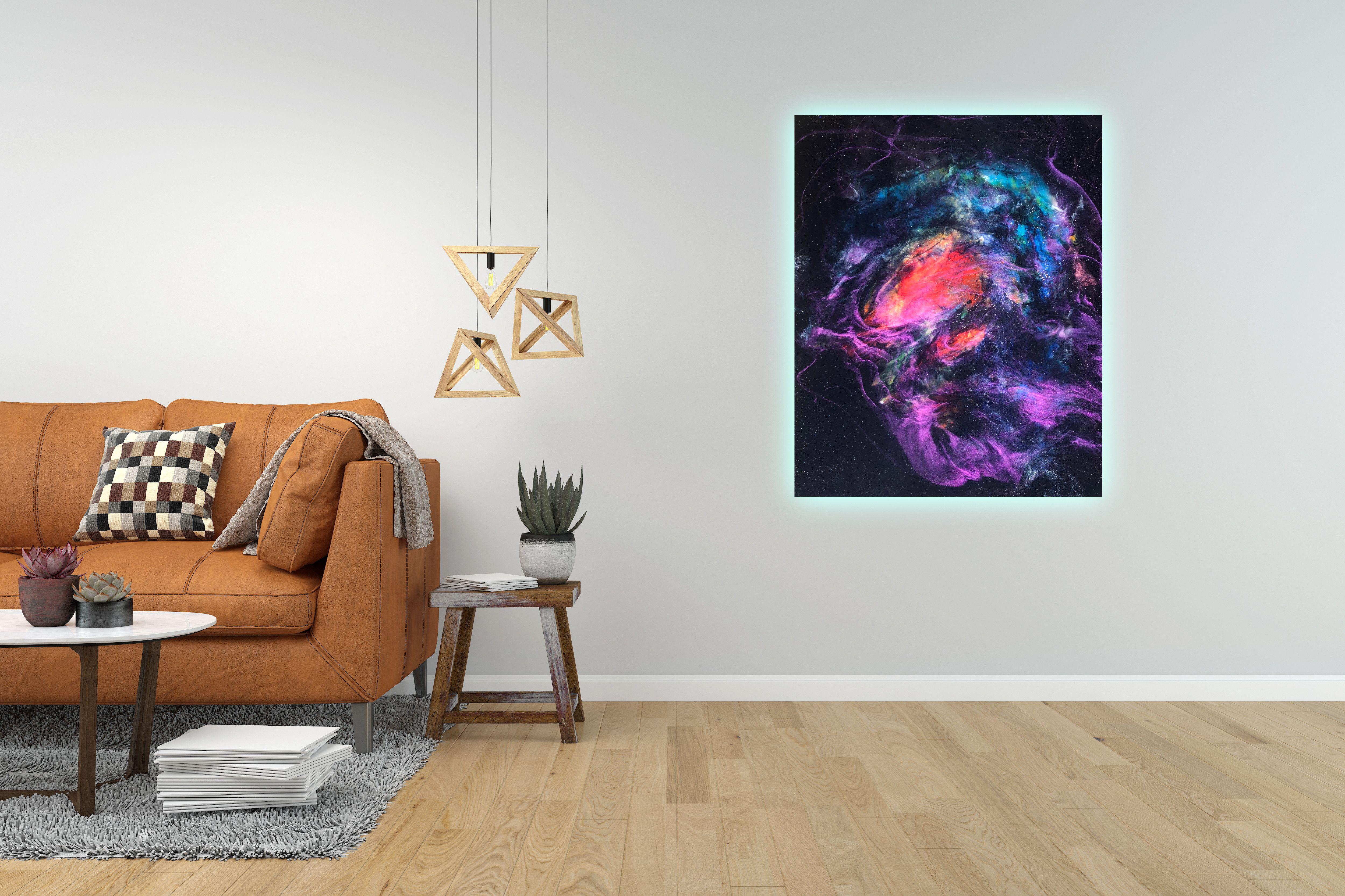 OMEGA SOTO NEBULA (mit LED Lights), Mischtechnik auf Holzplatte im Angebot 1