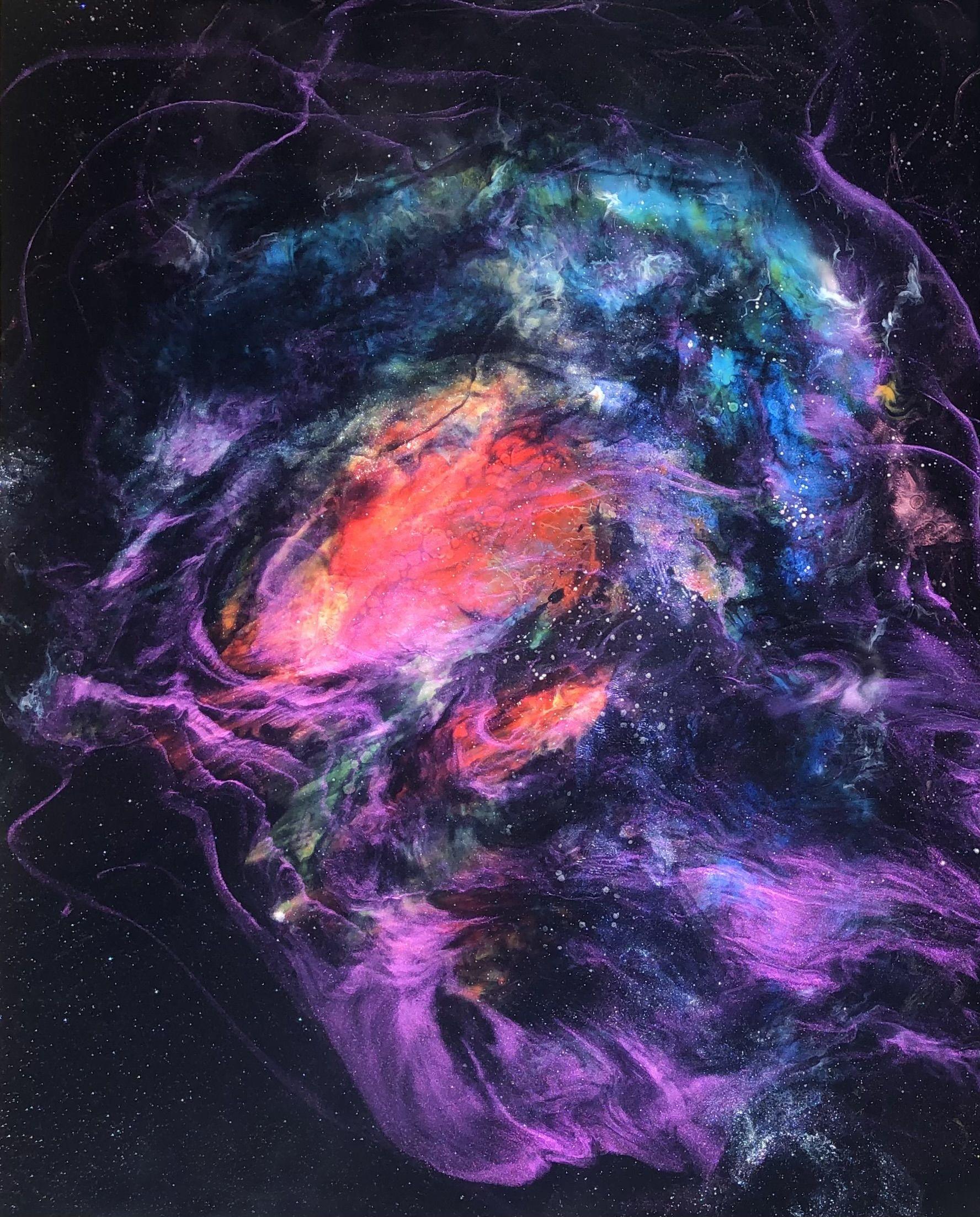 OMEGA SOTO NEBULA (mit LED Lights), Mischtechnik auf Holzplatte