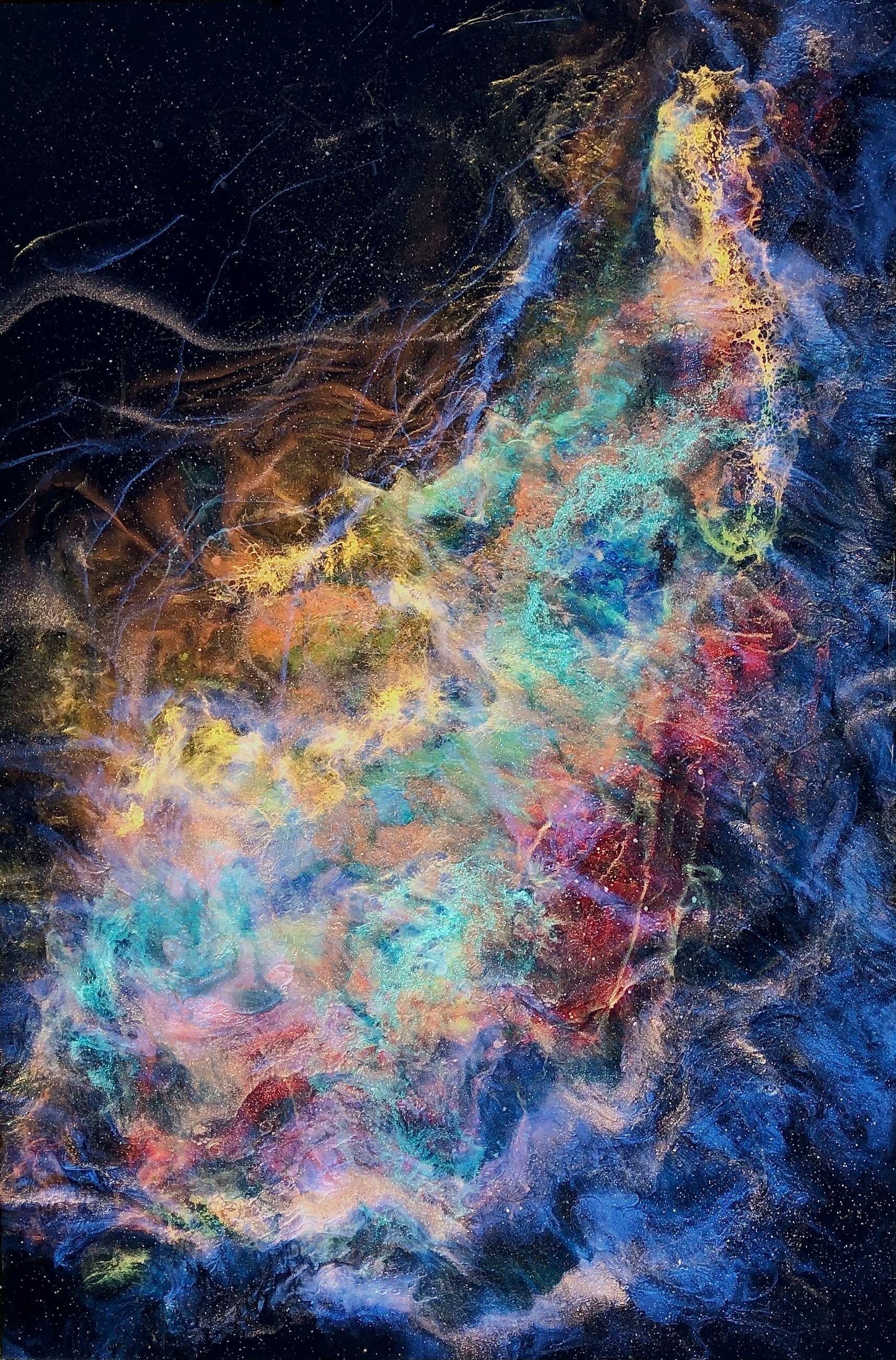 PLEIARA NEBULA, Mixed Media on Wood Panel - Mixed Media Art by Tiffani Buteau