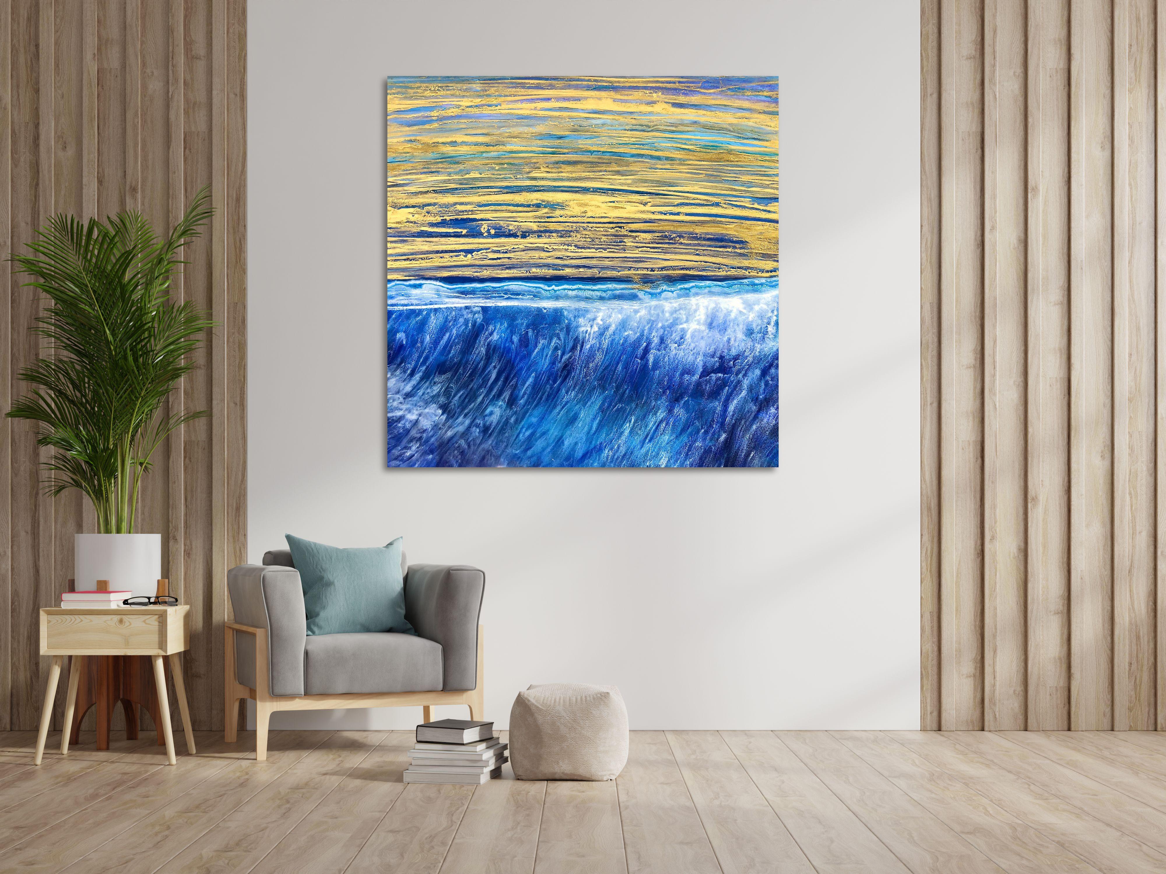 WAVE LIGHT, Mixed Media on Wood Panel - Impressionist Mixed Media Art by Tiffani Buteau