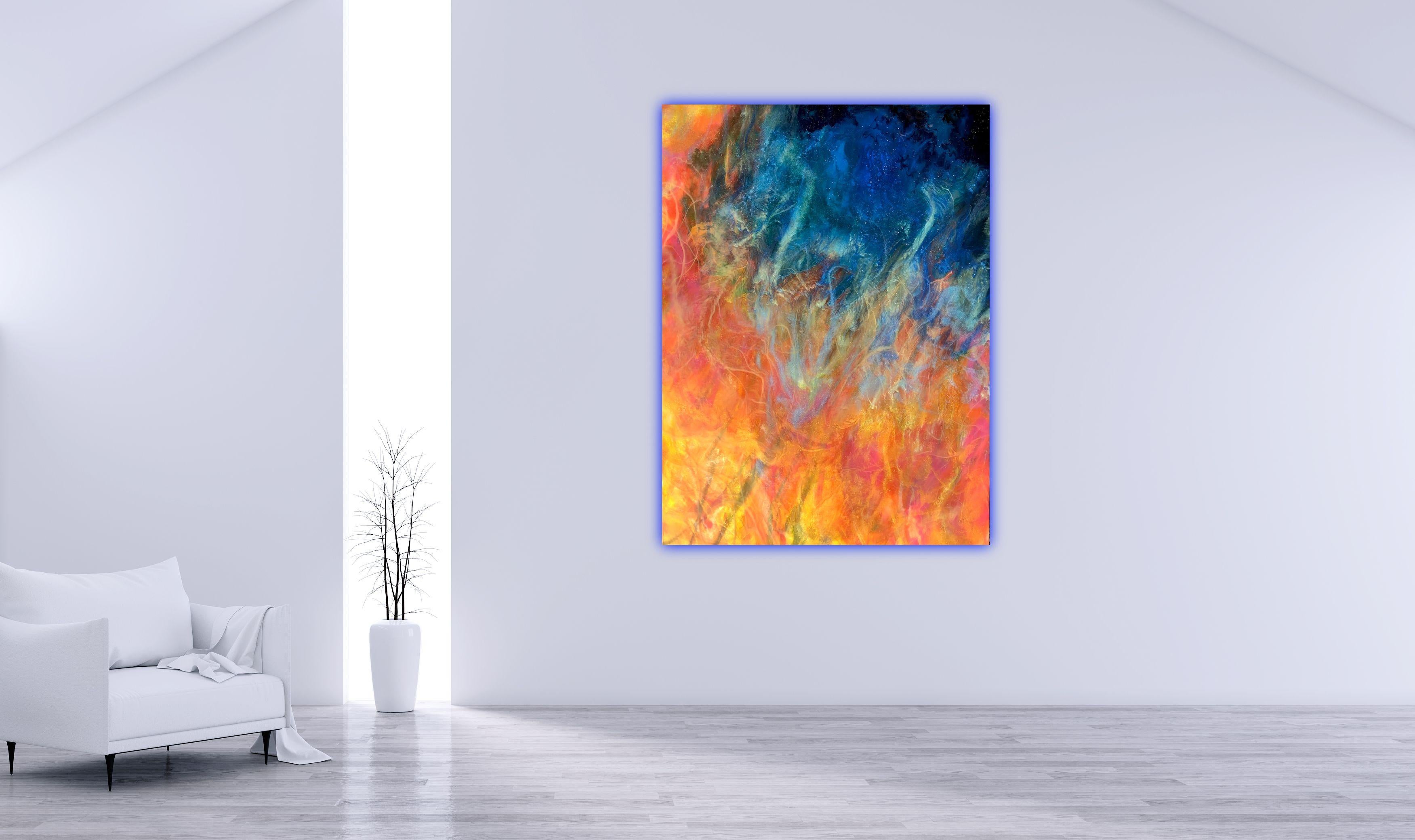 YTERA NEBULA (avec Lights), Technique mixte sur panneau de bois - Expressionnisme abstrait Mixed Media Art par Tiffani Buteau