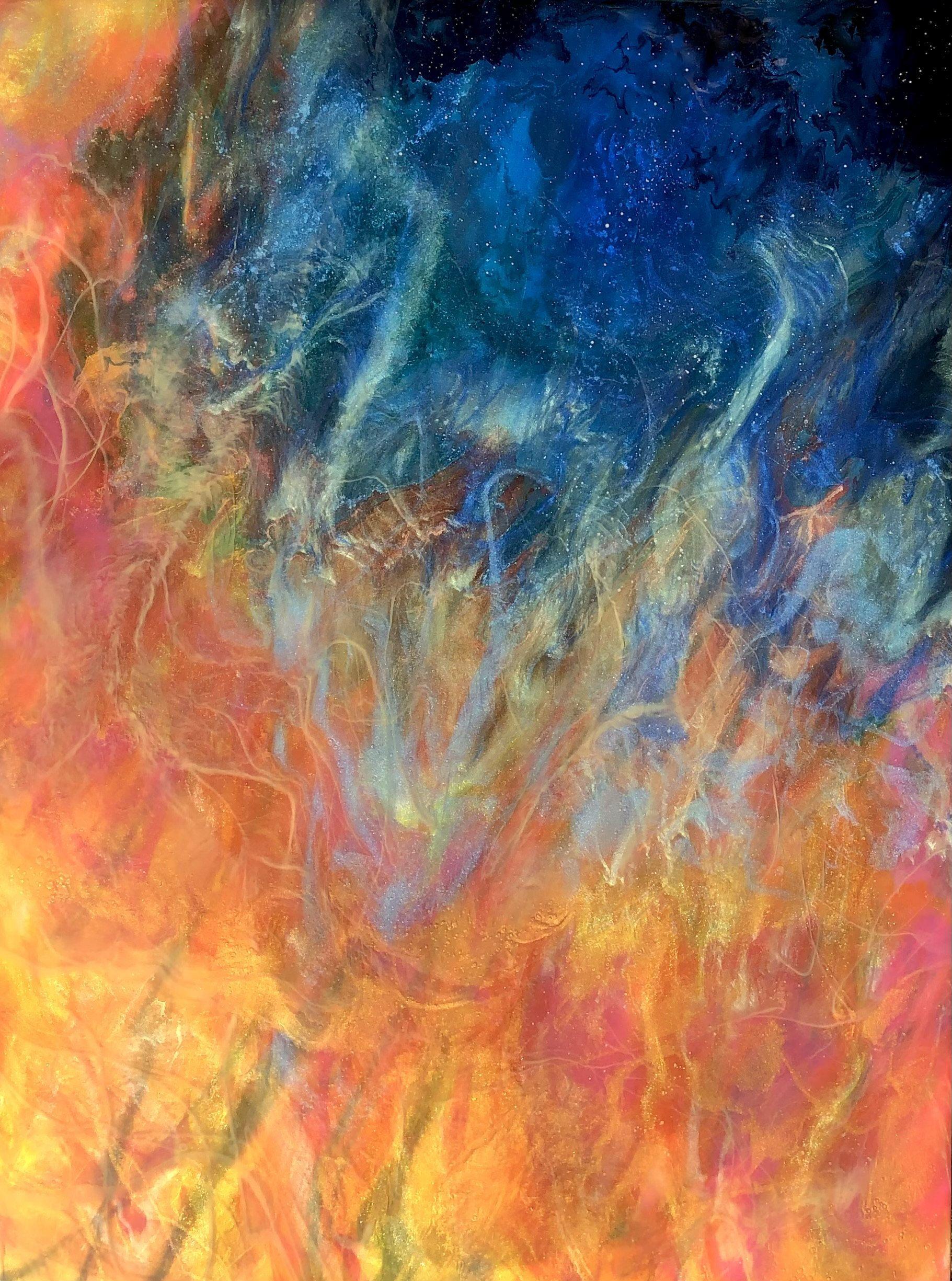 YTERA NEBULA (avec Lights), Technique mixte sur panneau de bois - Mixed Media Art de Tiffani Buteau