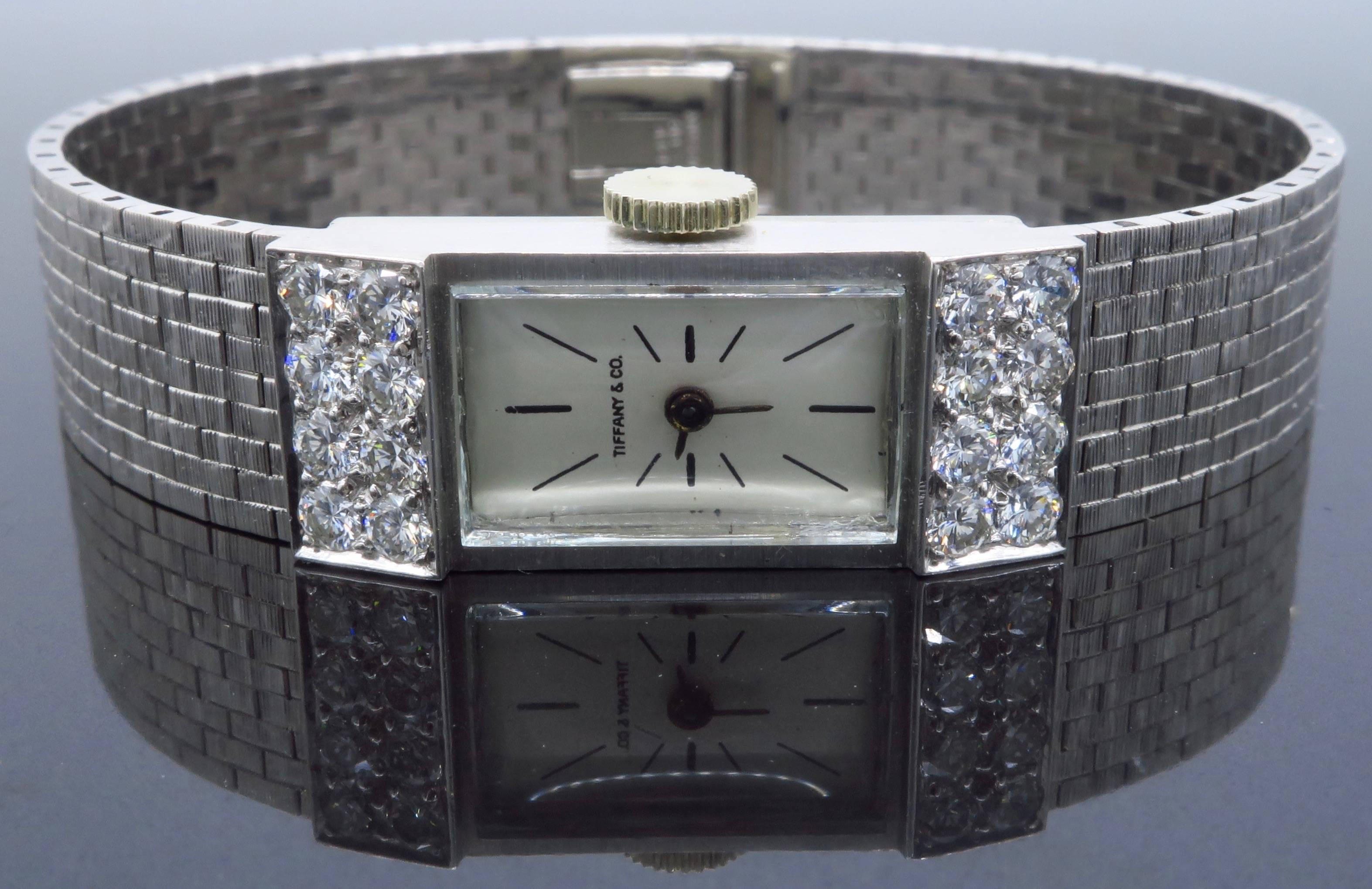 Women's or Men's Tiffany & Co. 14 Karat White Gold Diamond Watch