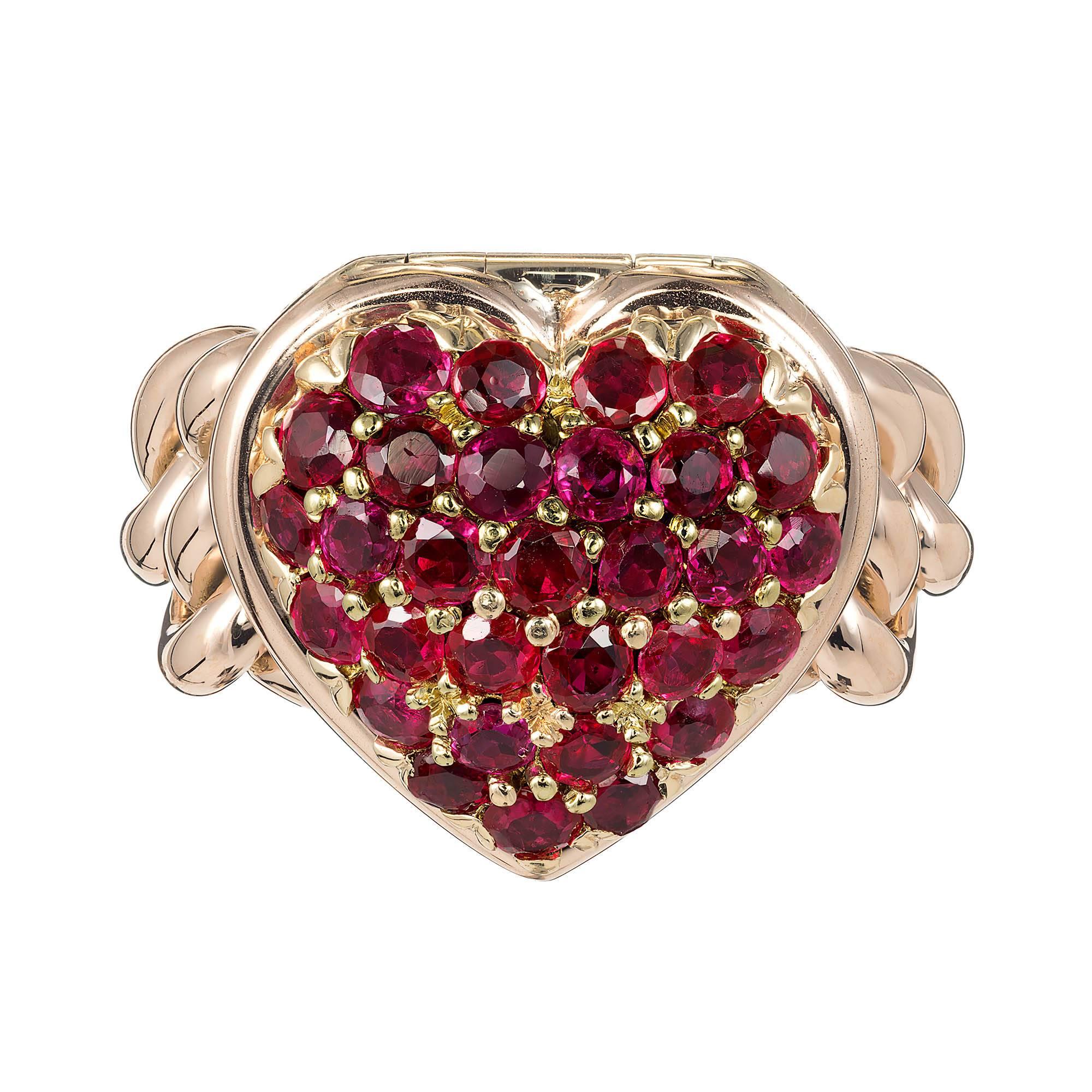 Tiffany & Co. 2.50 Carat Ruby Heart Locket Rose Gold Cocktail Ring