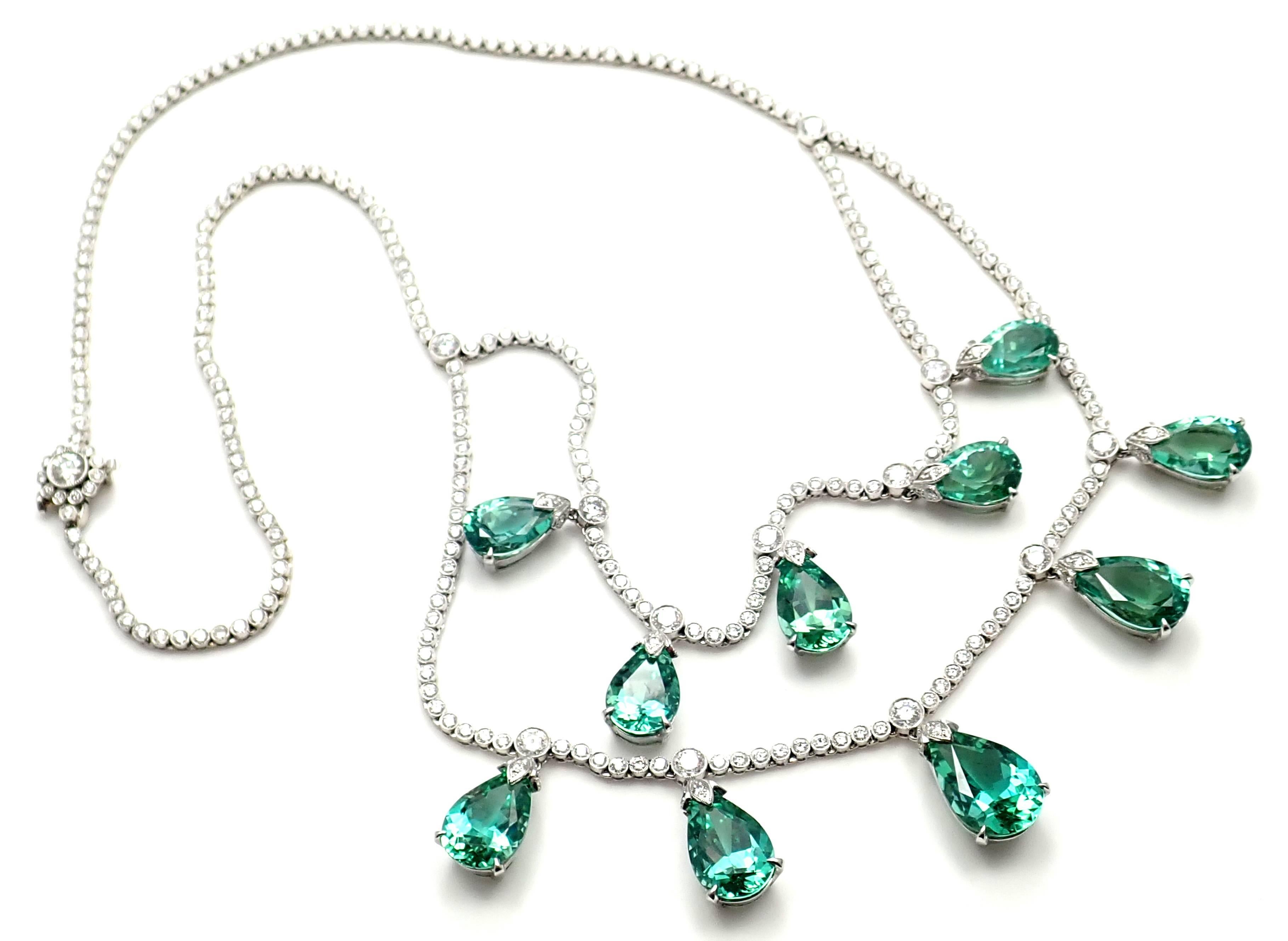 Women's or Men's Tiffany & Co. 5.25 Carat Diamond 22.46 Carat Green Tourmaline Platinum Necklace