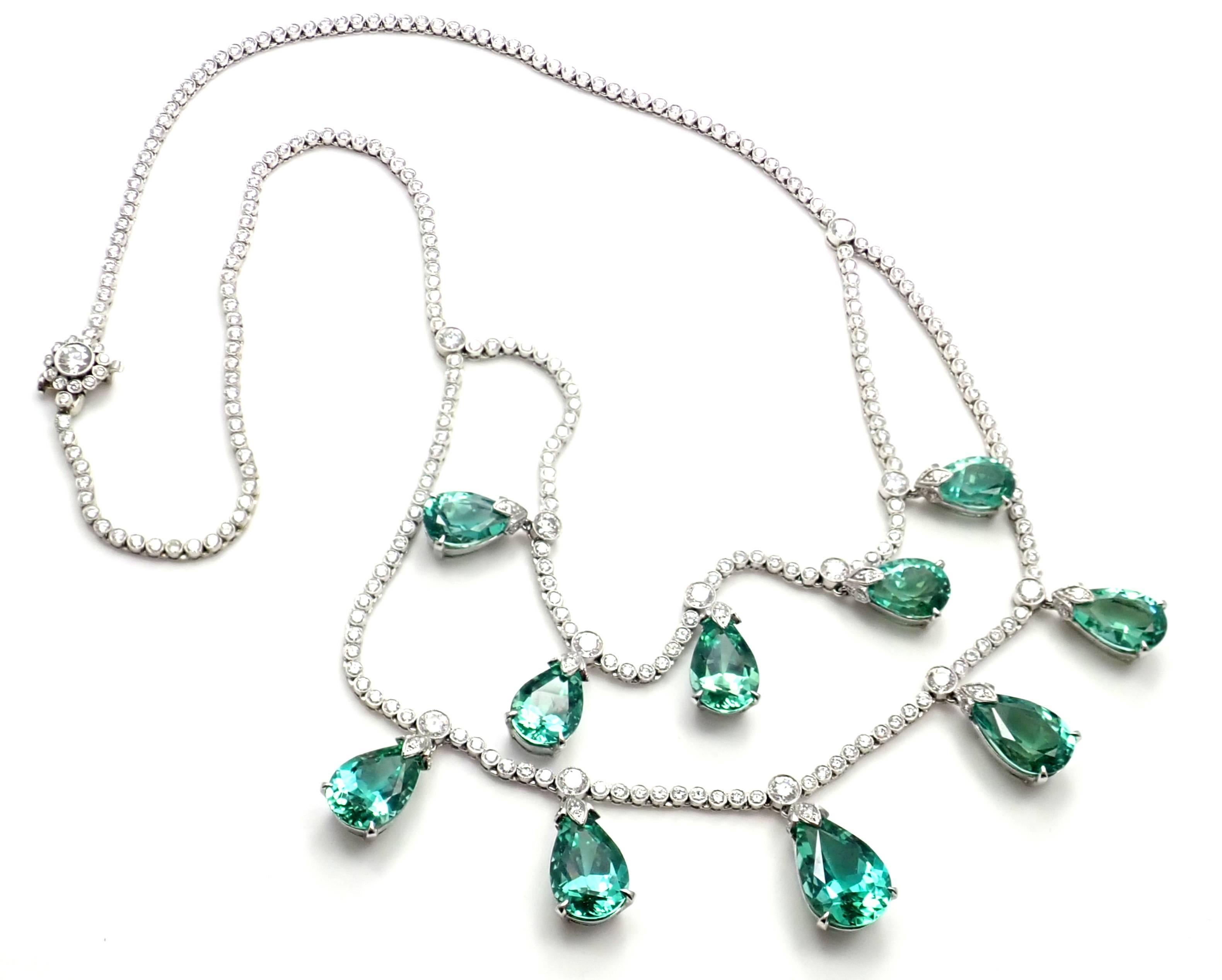 Tiffany & Co. 5.25 Carat Diamond 22.46 Carat Green Tourmaline Platinum Necklace 1
