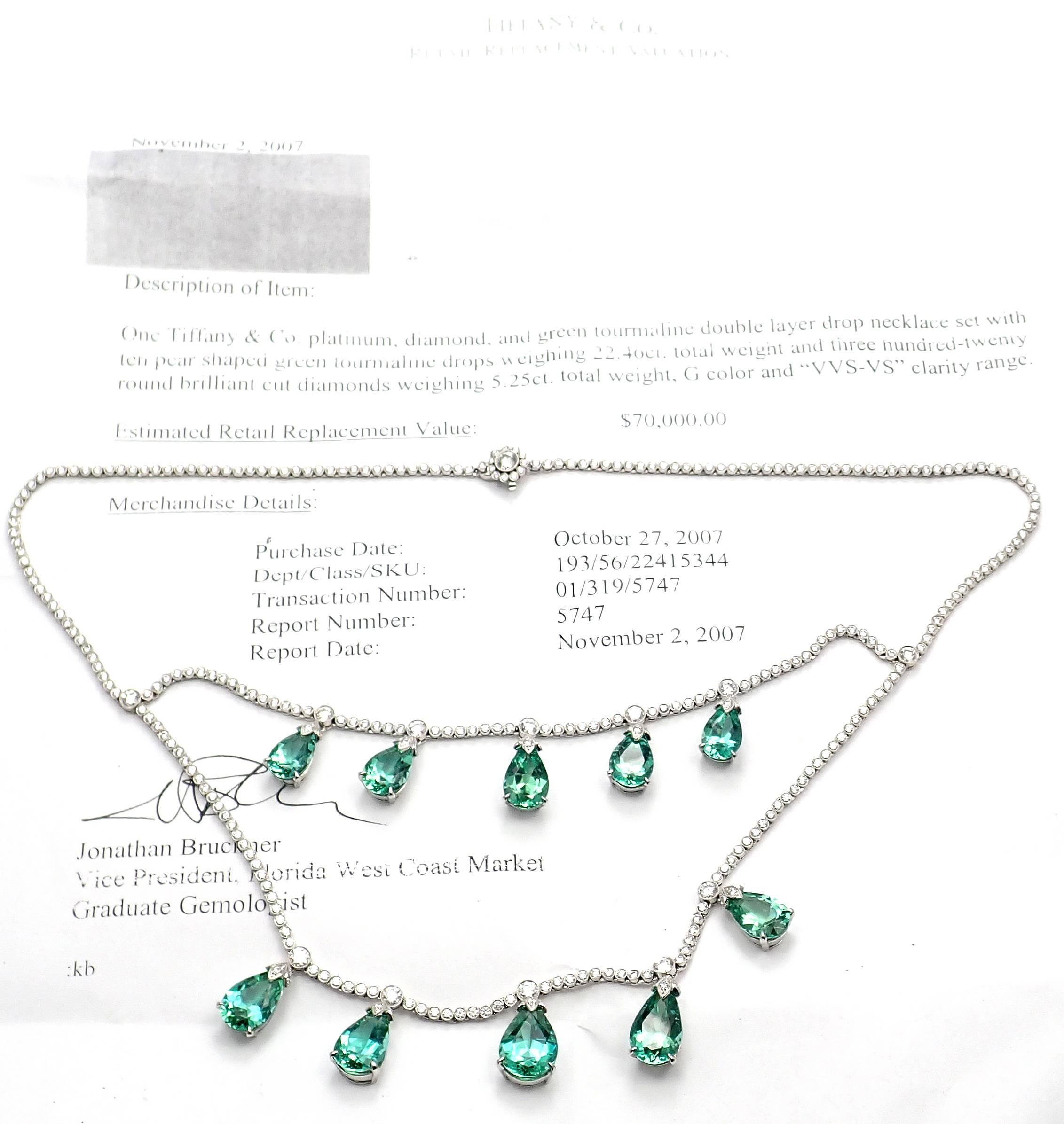Tiffany & Co. 5.25 Carat Diamond 22.46 Carat Green Tourmaline Platinum Necklace 3