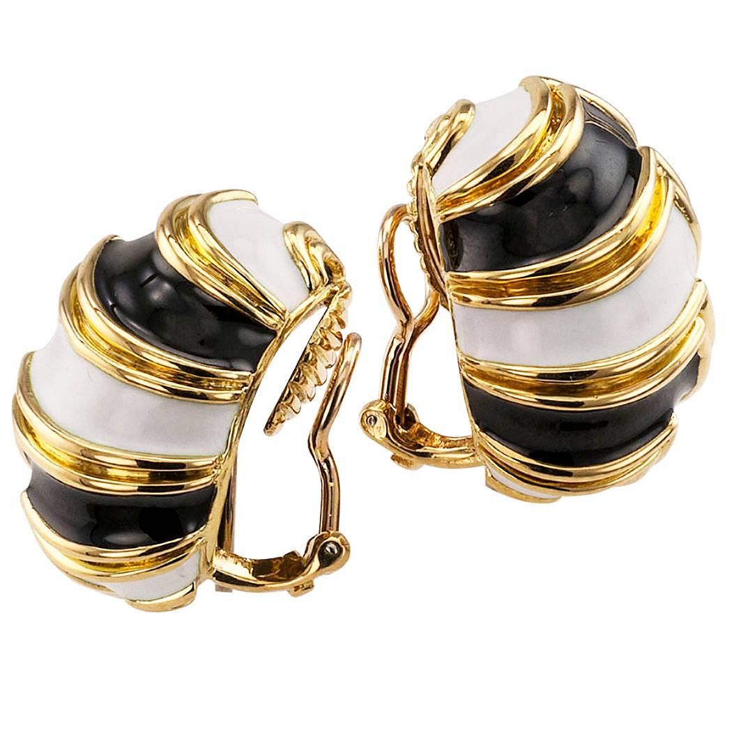 Modern Tiffany & Co. Black and White Enamel Clip-On Earrings