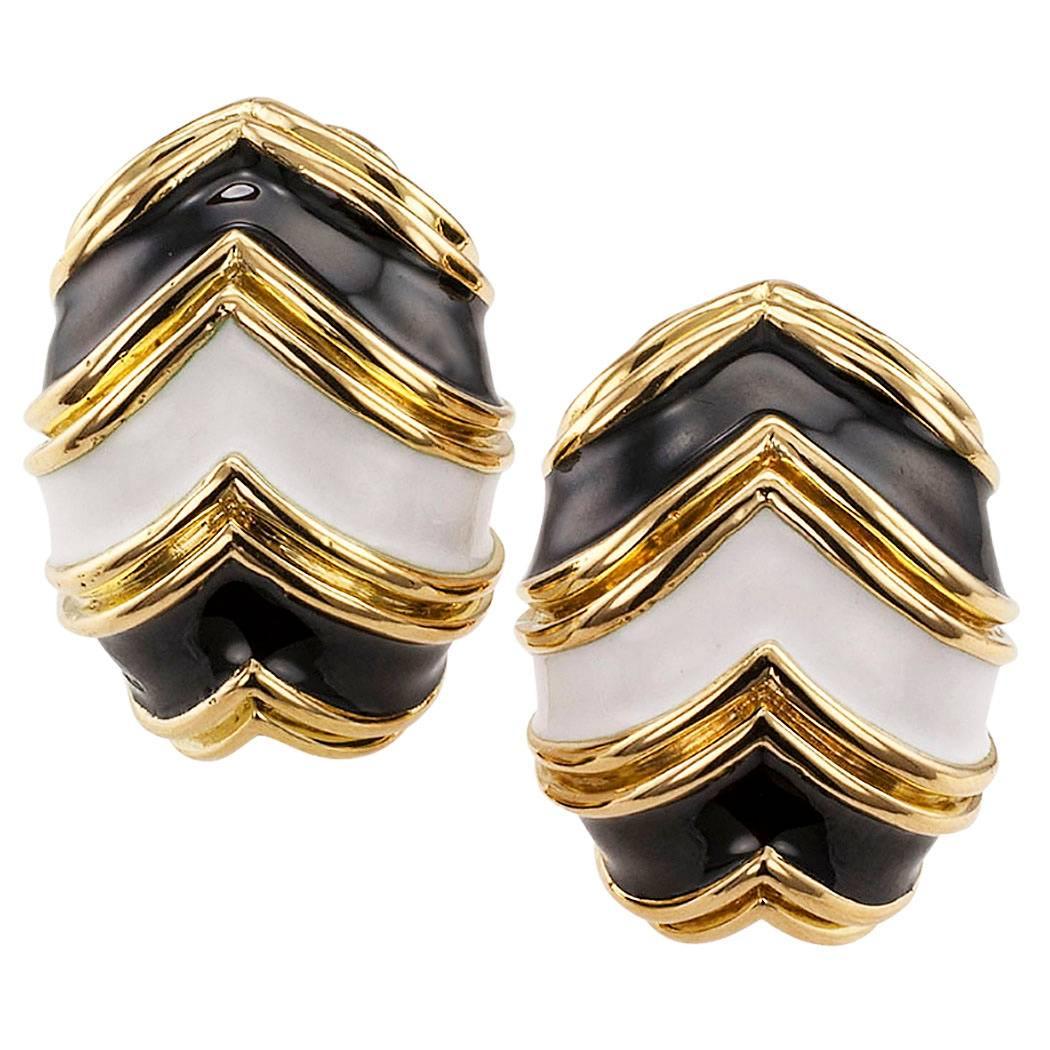 Tiffany & Co. Black and White Enamel Clip-On Earrings