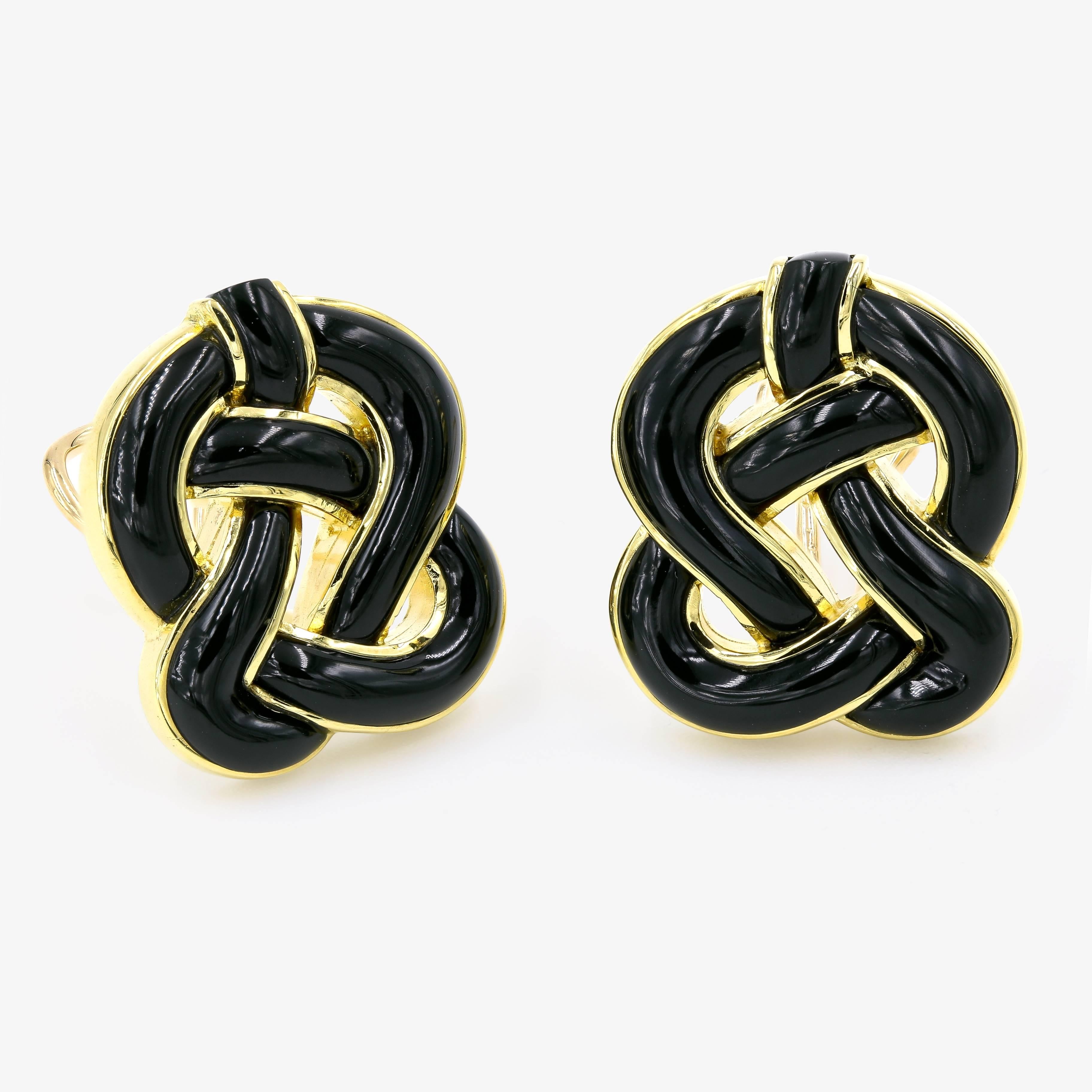 Tiffany & Co. Black Onyx & 18kt Yellow Gold Earrings. These 