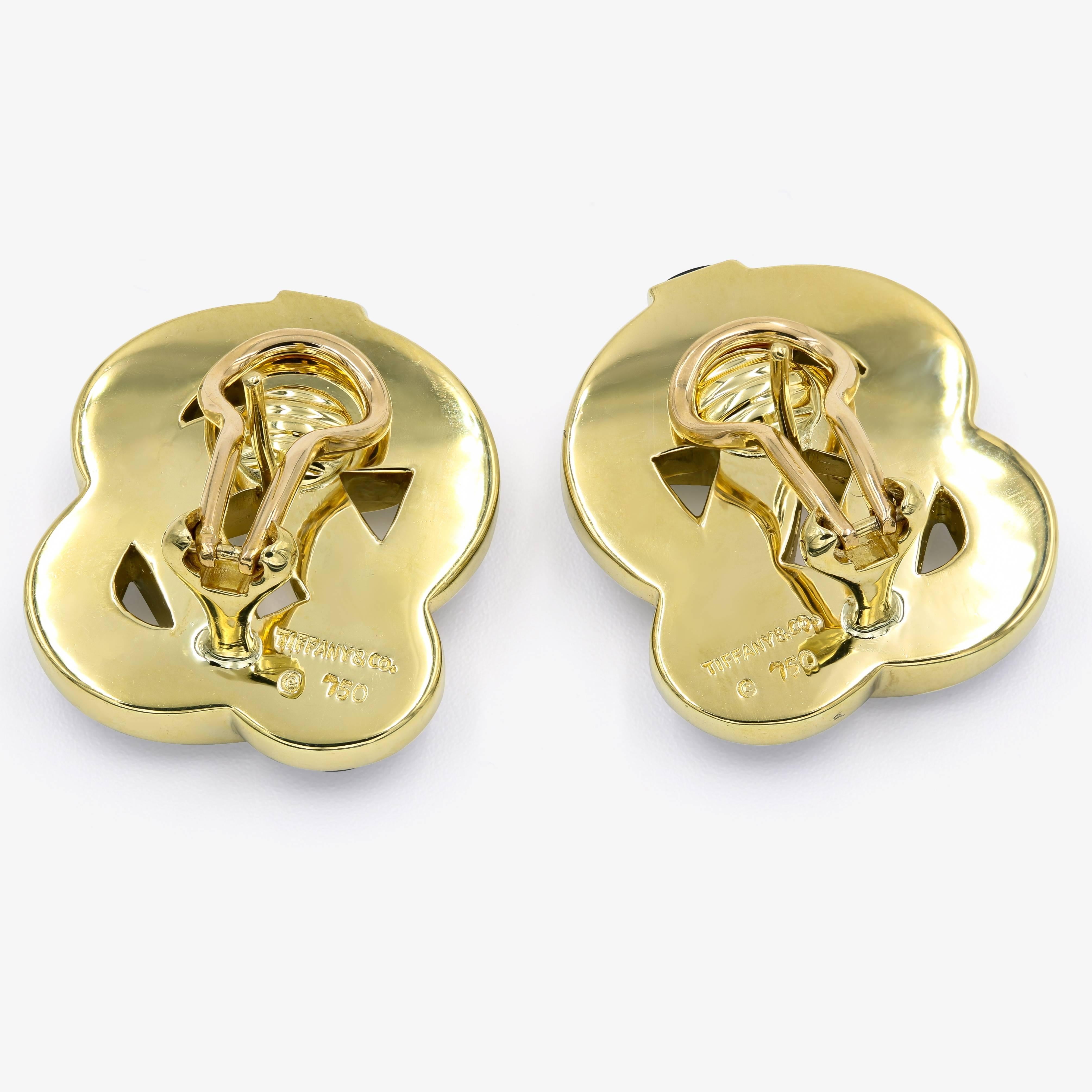 Contemporary Tiffany & Co. Black Onyx and 18 Karat Yellow Gold Earrings