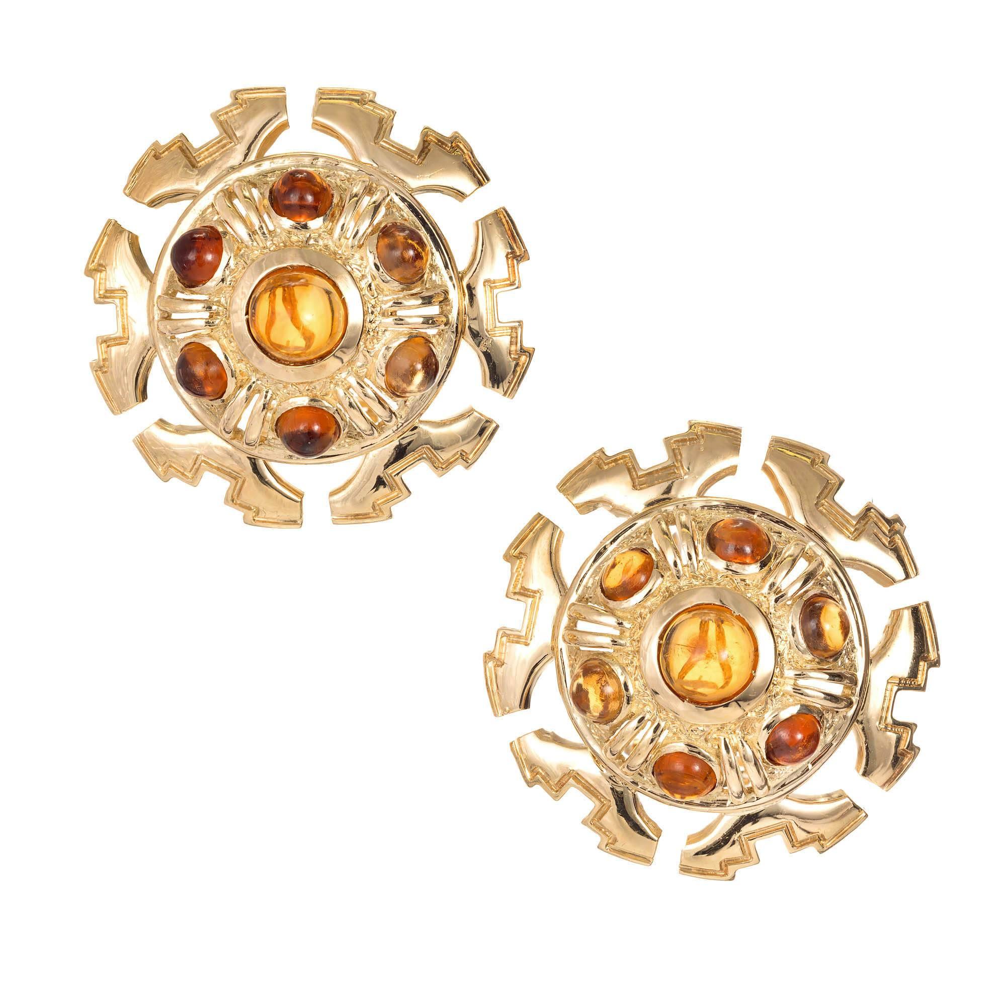 Tiffany & Co. Citrine Cabochon Gold Clip Post Dome Earrings For Sale