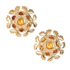 Tiffany & Co. Citrine Cabochon Gold Clip Post Dome Earrings