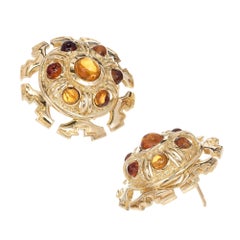 Tiffany & Co. Citrine Cabochon Gold Clip Post Dome Earrings