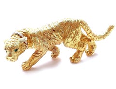 Tiffany & Co. Diamond Emerald Tiger Yellow Gold Pin Brooch