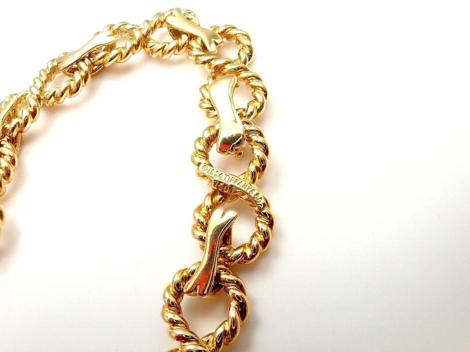 Tiffany & Co. Diamond Figure Eight Rope Yellow Gold Link Necklace In New Condition In Holland, PA