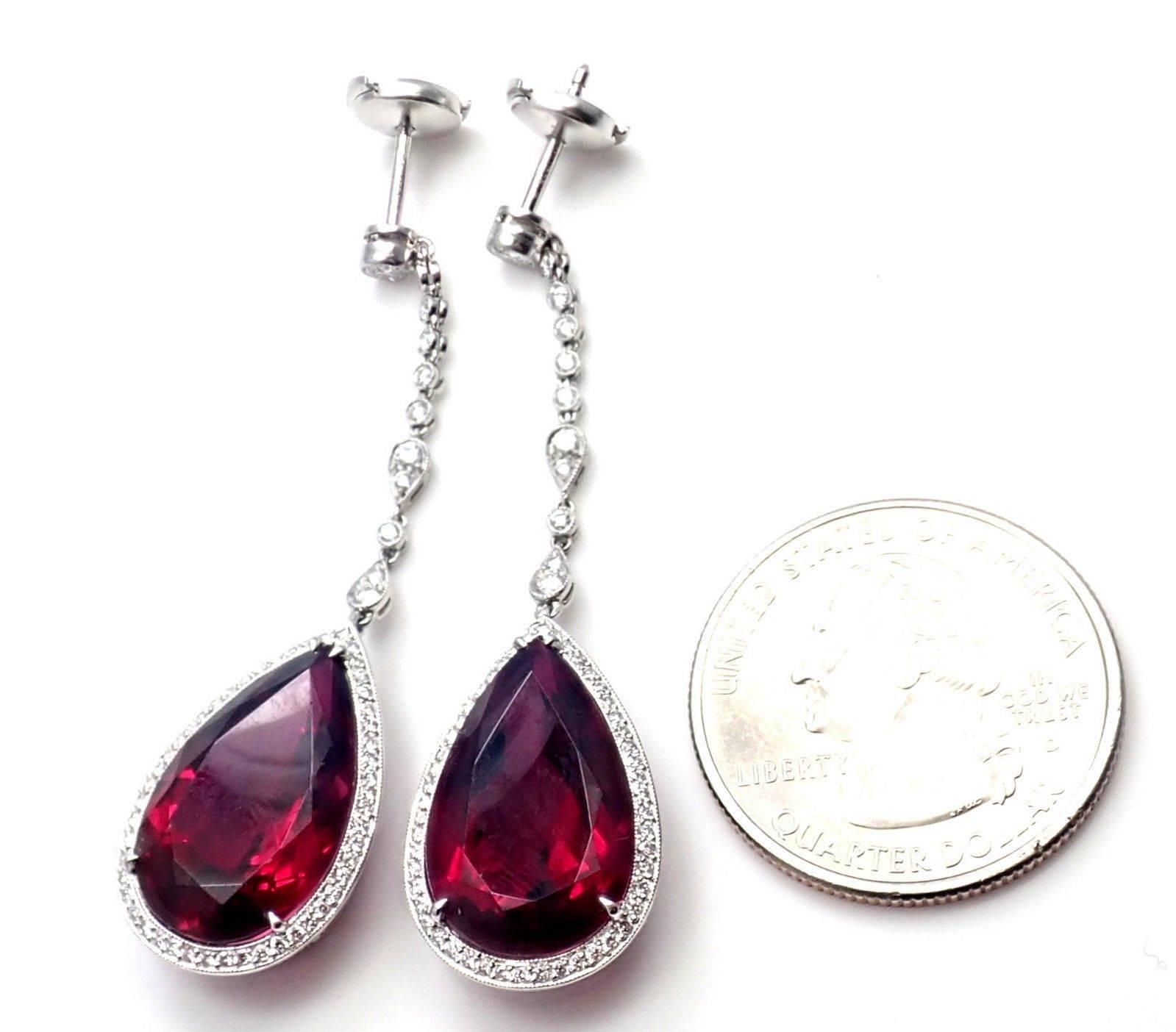 Tiffany & Co. Diamond Large Rubellite Platinum Drop Earrings 6