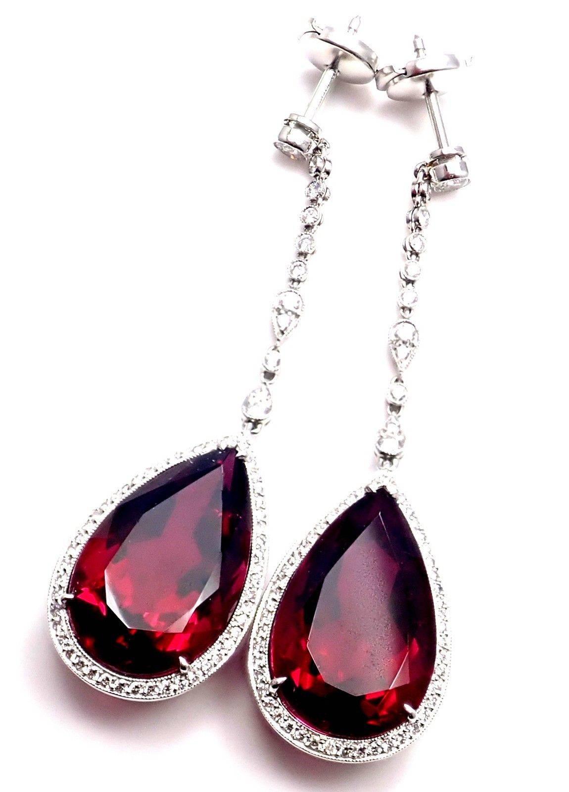 Tiffany & Co. Diamond Large Rubellite Platinum Drop Earrings In New Condition In Holland, PA