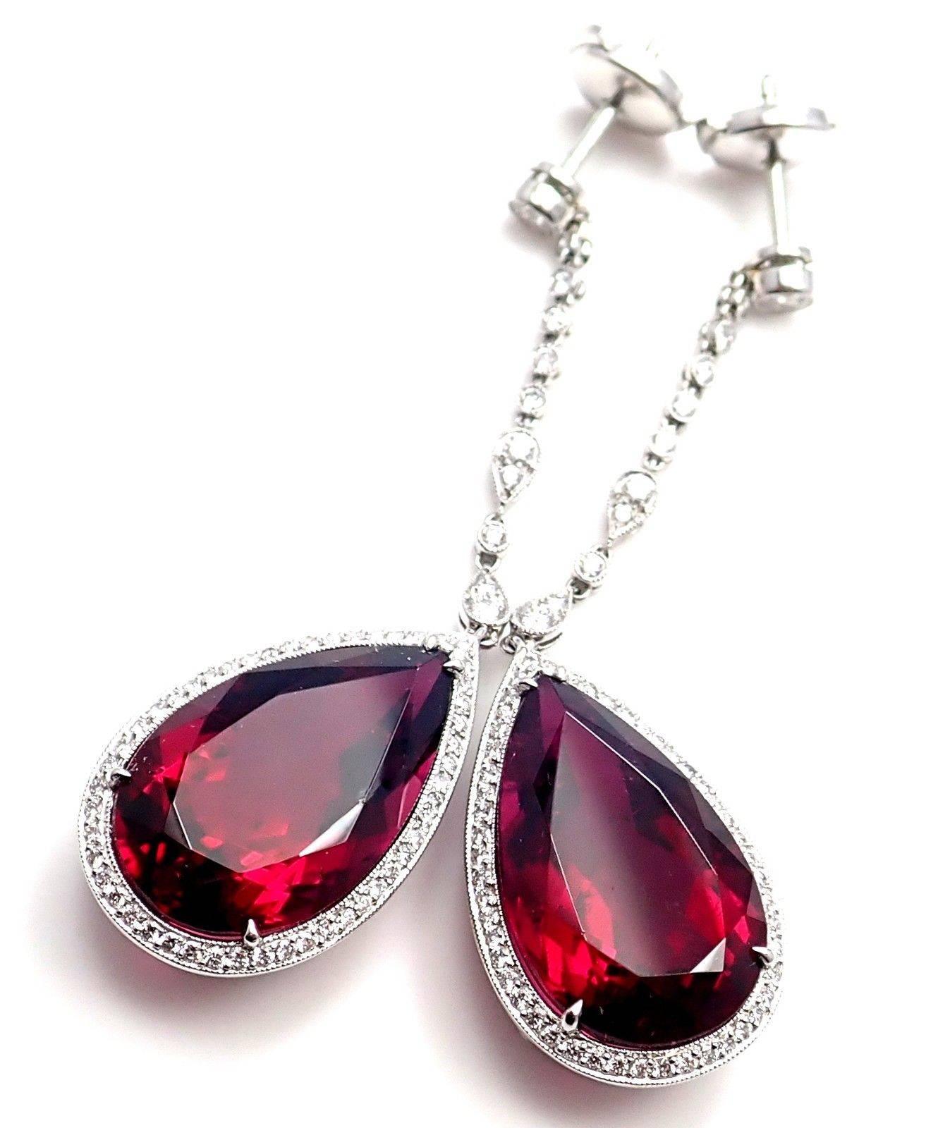 Women's or Men's Tiffany & Co. Diamond Large Rubellite Platinum Drop Earrings