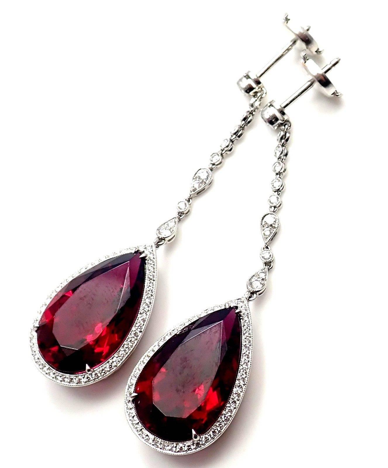 Tiffany & Co. Diamond Large Rubellite Platinum Drop Earrings 4