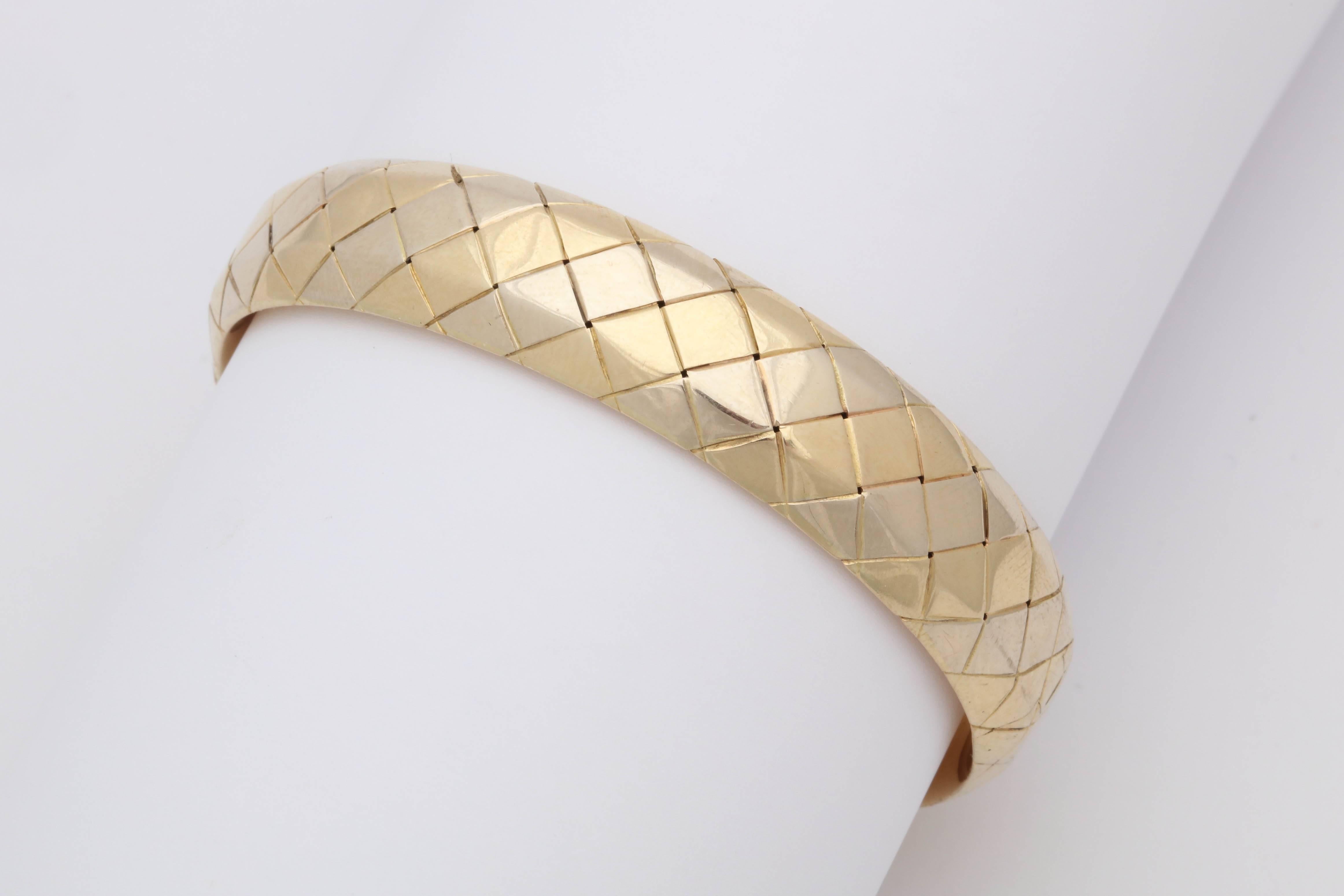 Tiffany & Co. Quilt Pattern Design Gold Bangle Bracelet with Invisible Lock 2