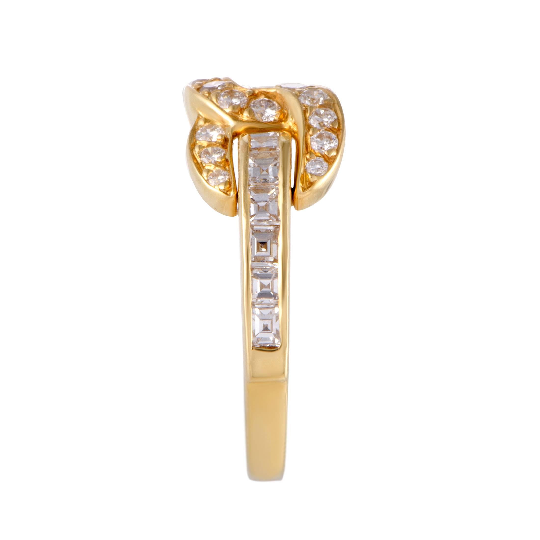 Round Cut Tiffany & Co. Diamond Pave Interlocking Gold Ring