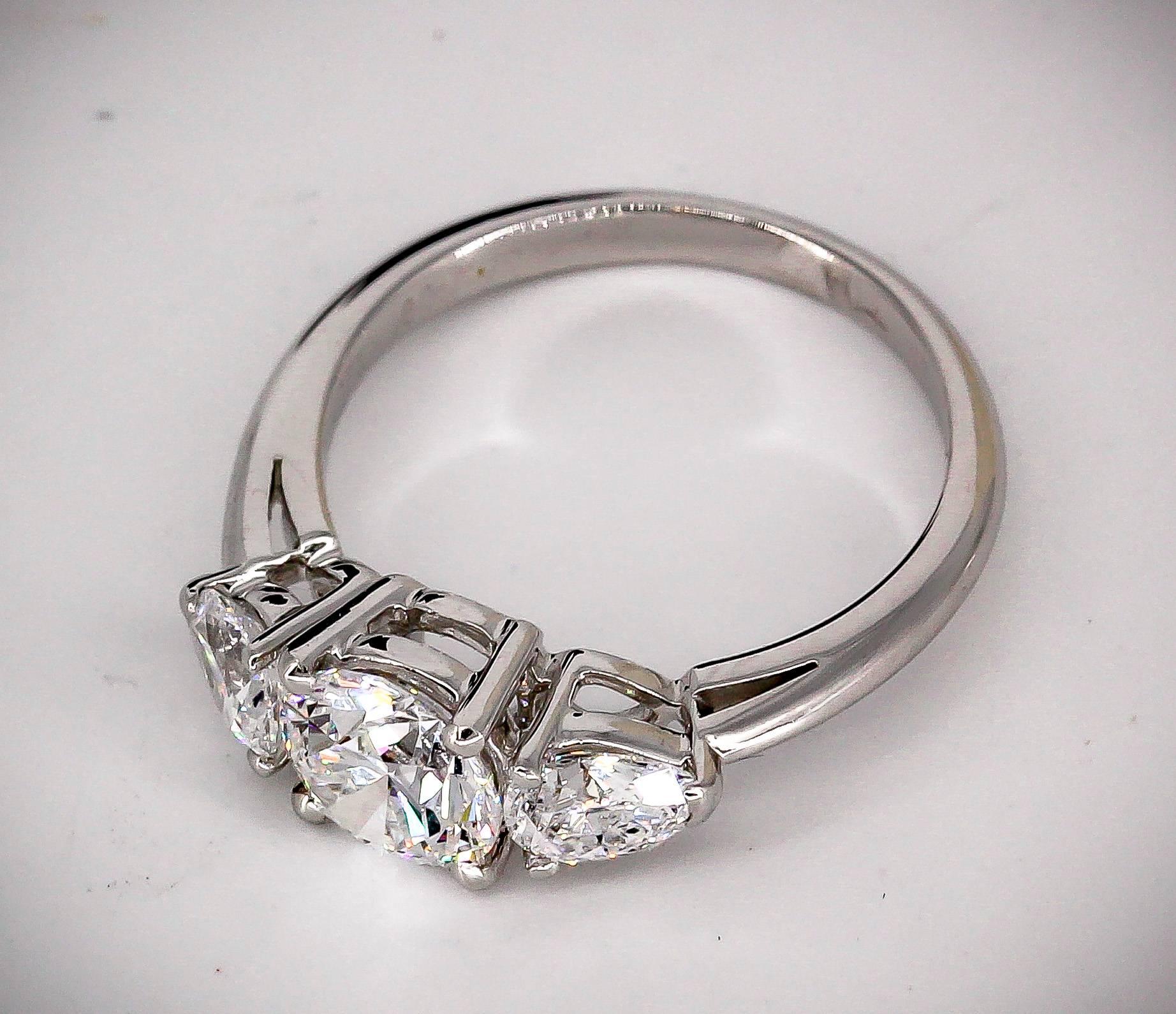 Tiffany & Co. Diamond Platinum Three-Stone Engagement Ring In Excellent Condition In New York, NY