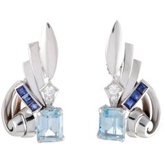 Tiffany & Co. Diamond Sapphire and Aquamarine Gold Earrings