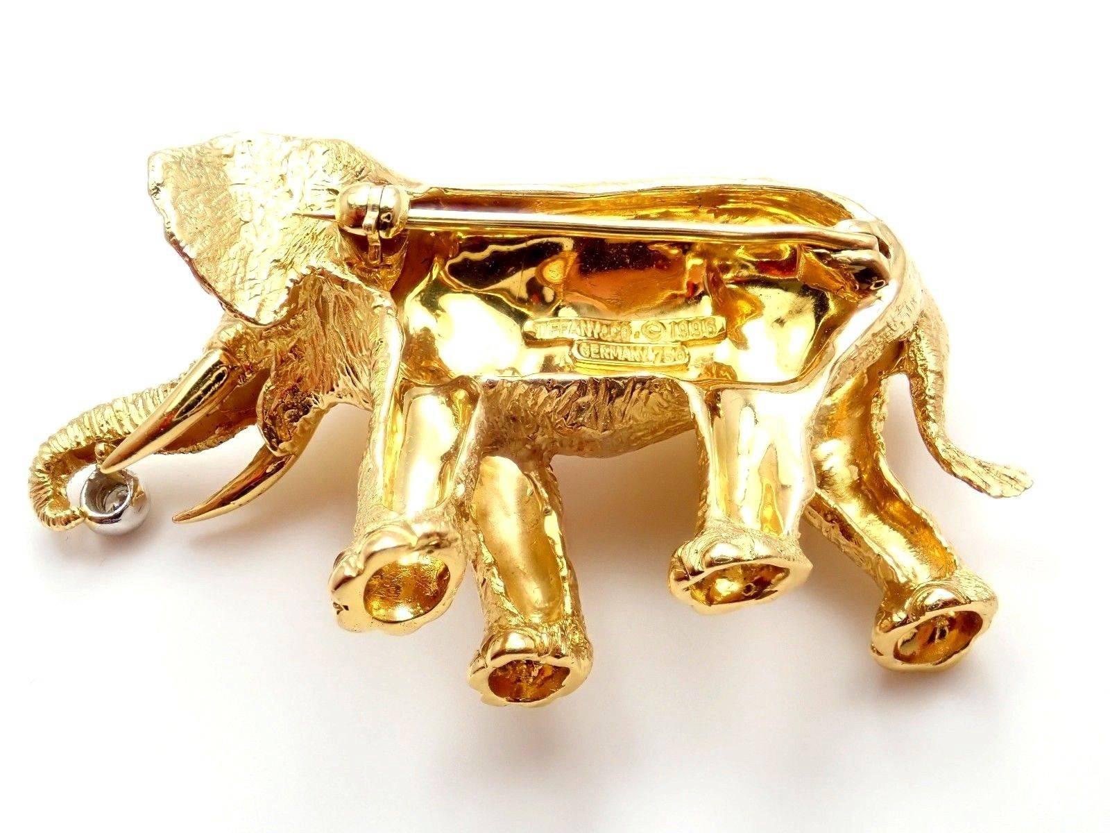 Tiffany & Co. Diamond Sapphire Elephant Yellow Gold Pin Brooch 1