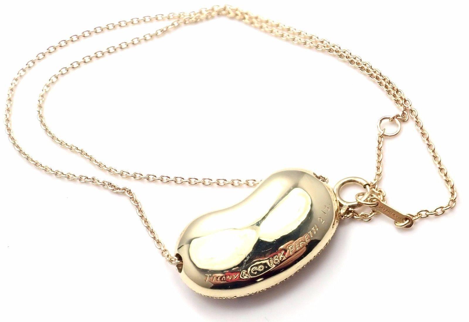 Tiffany & Co. Elsa Peretti Diamond Large Bean Yellow Gold Pendant Necklace 4