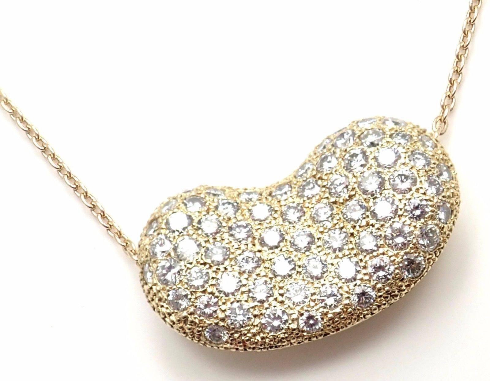 Tiffany & Co. Elsa Peretti Diamond Large Bean Yellow Gold Pendant Necklace In New Condition In Holland, PA