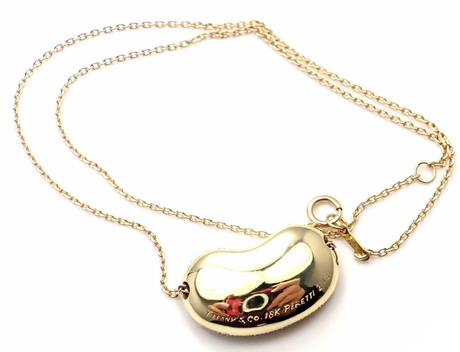 Tiffany & Co. Elsa Peretti Diamond Large Bean Yellow Gold Pendant Necklace 4