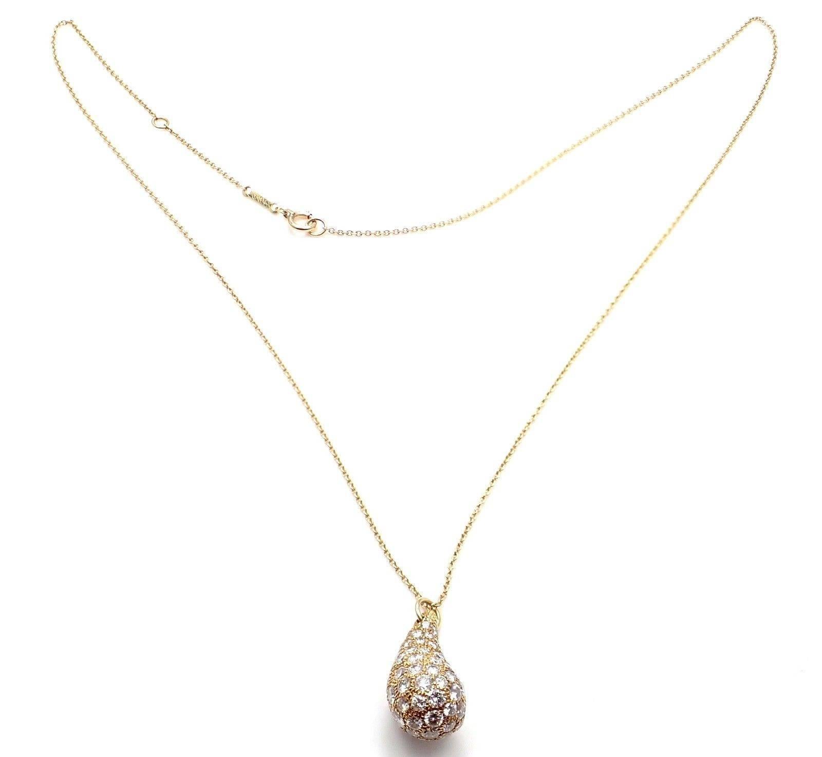 Tiffany & Co. Elsa Peretti Diamond Large Teardrop Yellow Gold Pendant Necklace 1