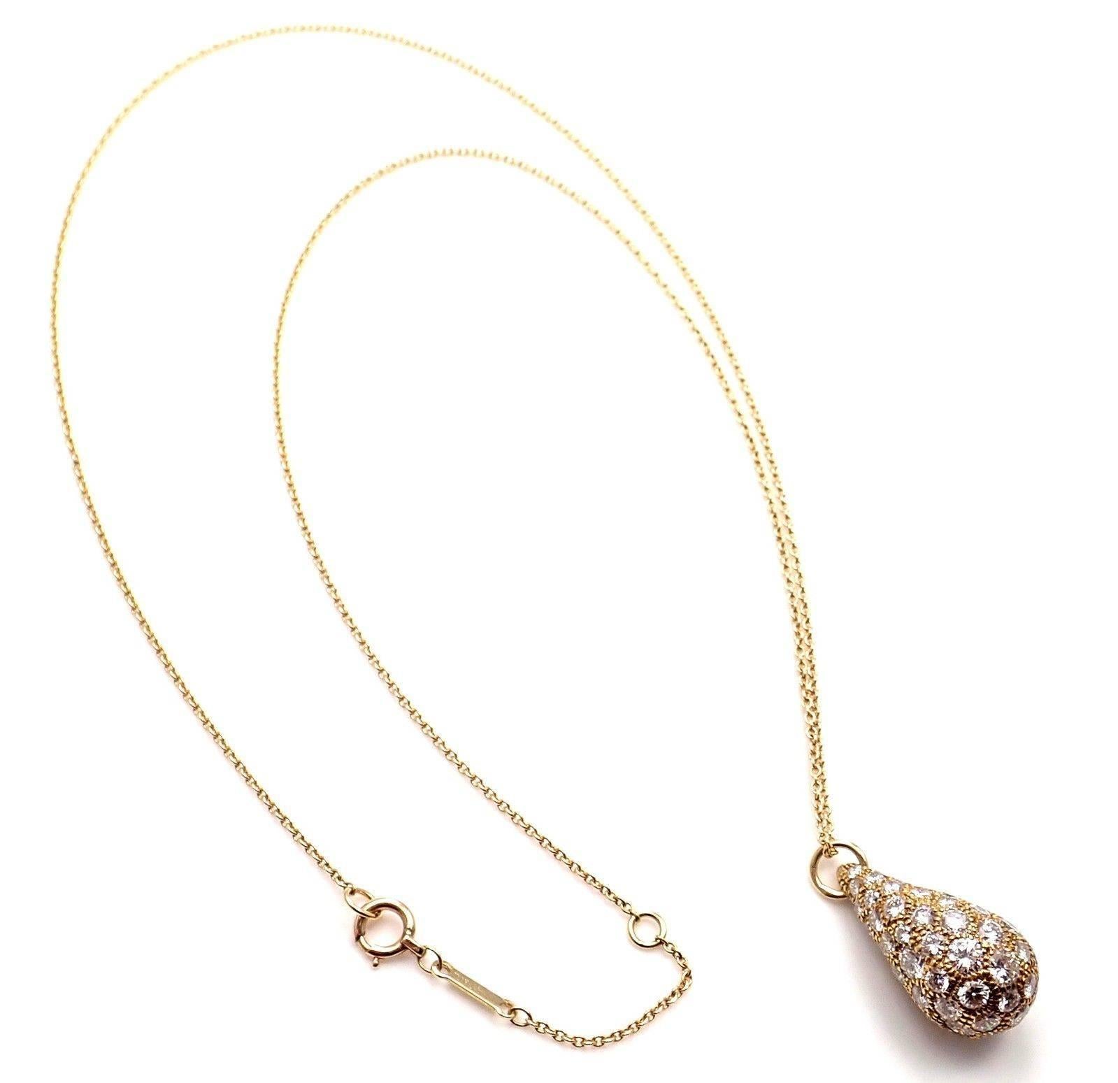 Tiffany & Co. Elsa Peretti Diamond Large Teardrop Yellow Gold Pendant Necklace 2