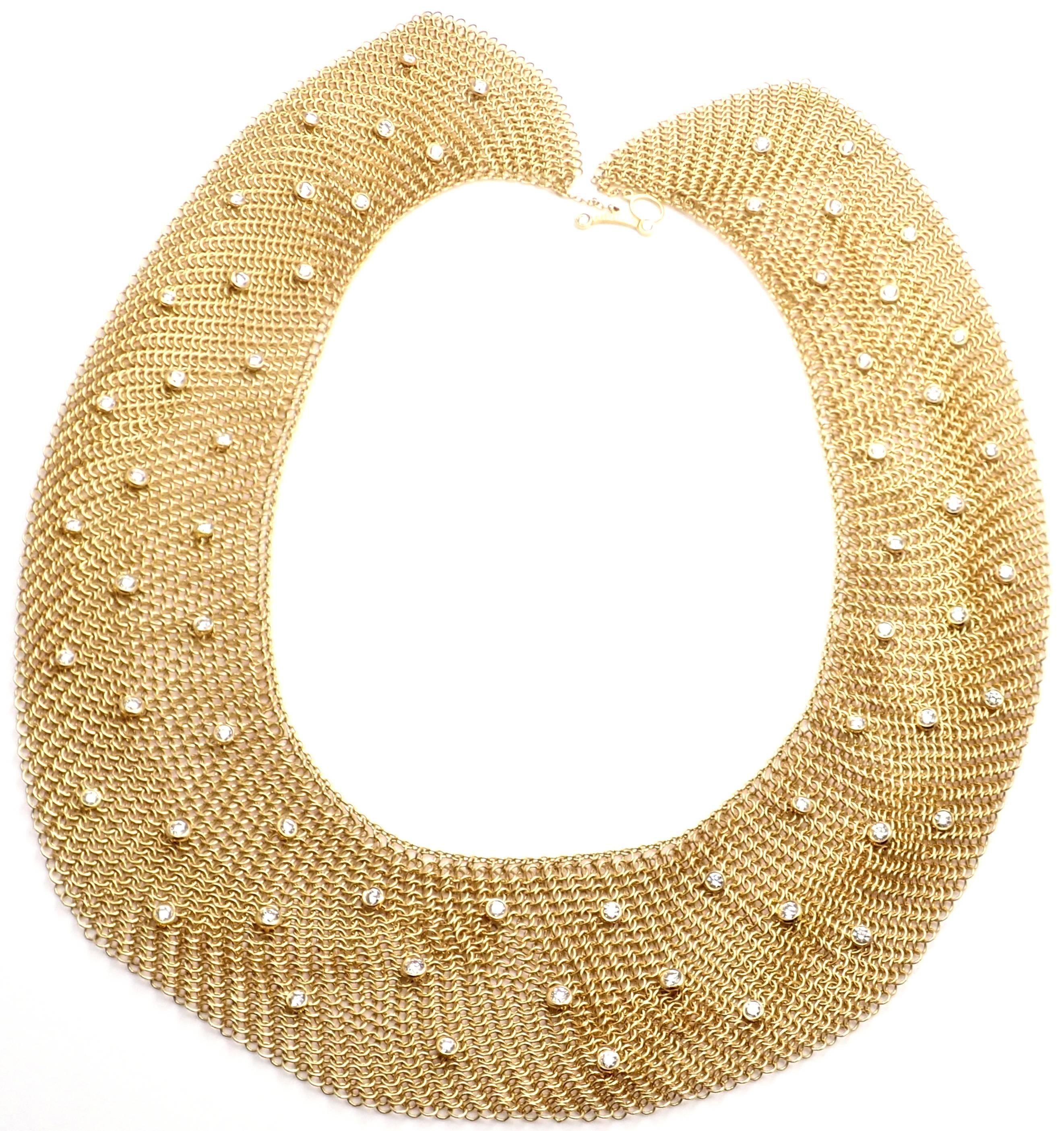 18k Yellow Gold Diamond Mesh Large Necklace by Elsa Peretti for TIffany & Co. 
With 66 Round brilliant cut diamonds VS1 clarity, G color total weight approx. 3.5ct
Details:
Length 16