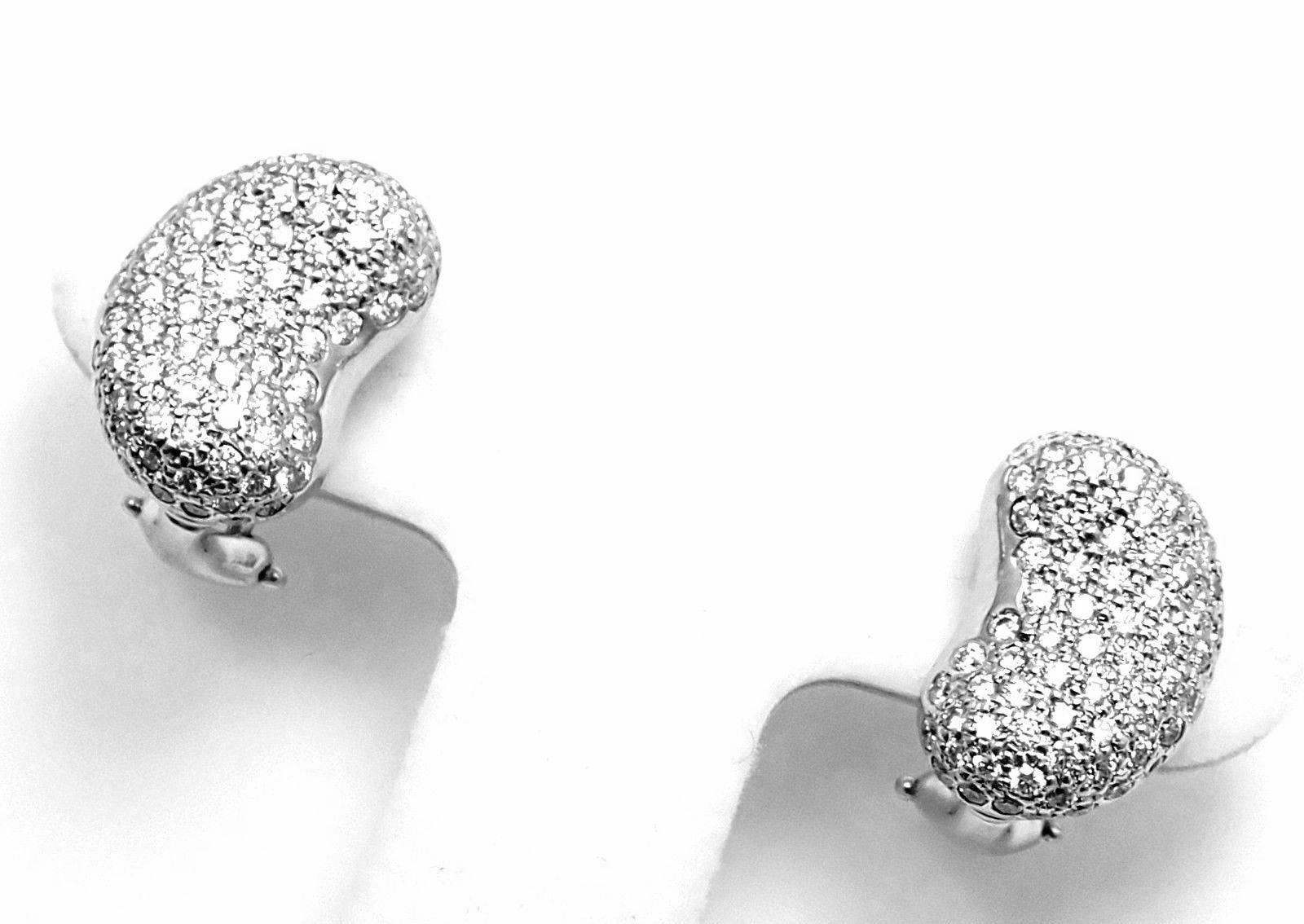 Tiffany & Co. Elsa Peretti Diamond Platinum Bean Earrings In New Condition In Holland, PA