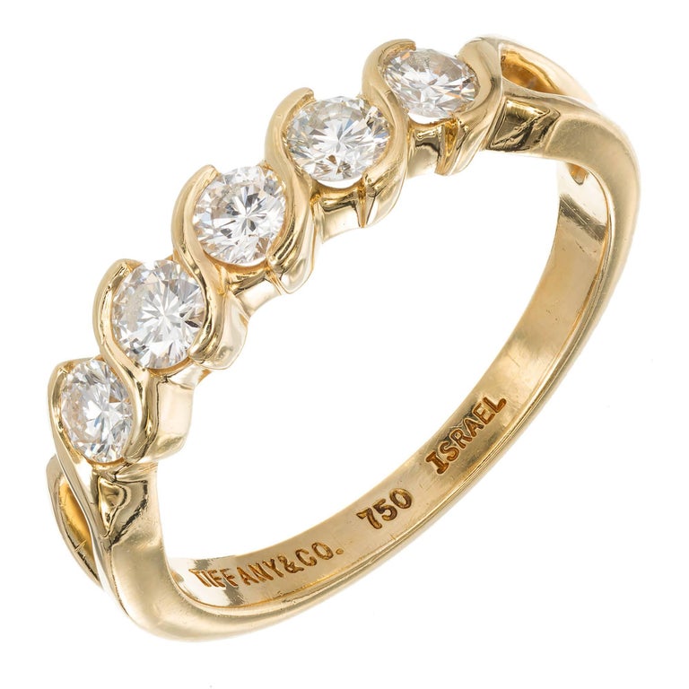 Tiffany and Co. Five Diamond Swirl Gold Wedding Band Ring at 1stDibs