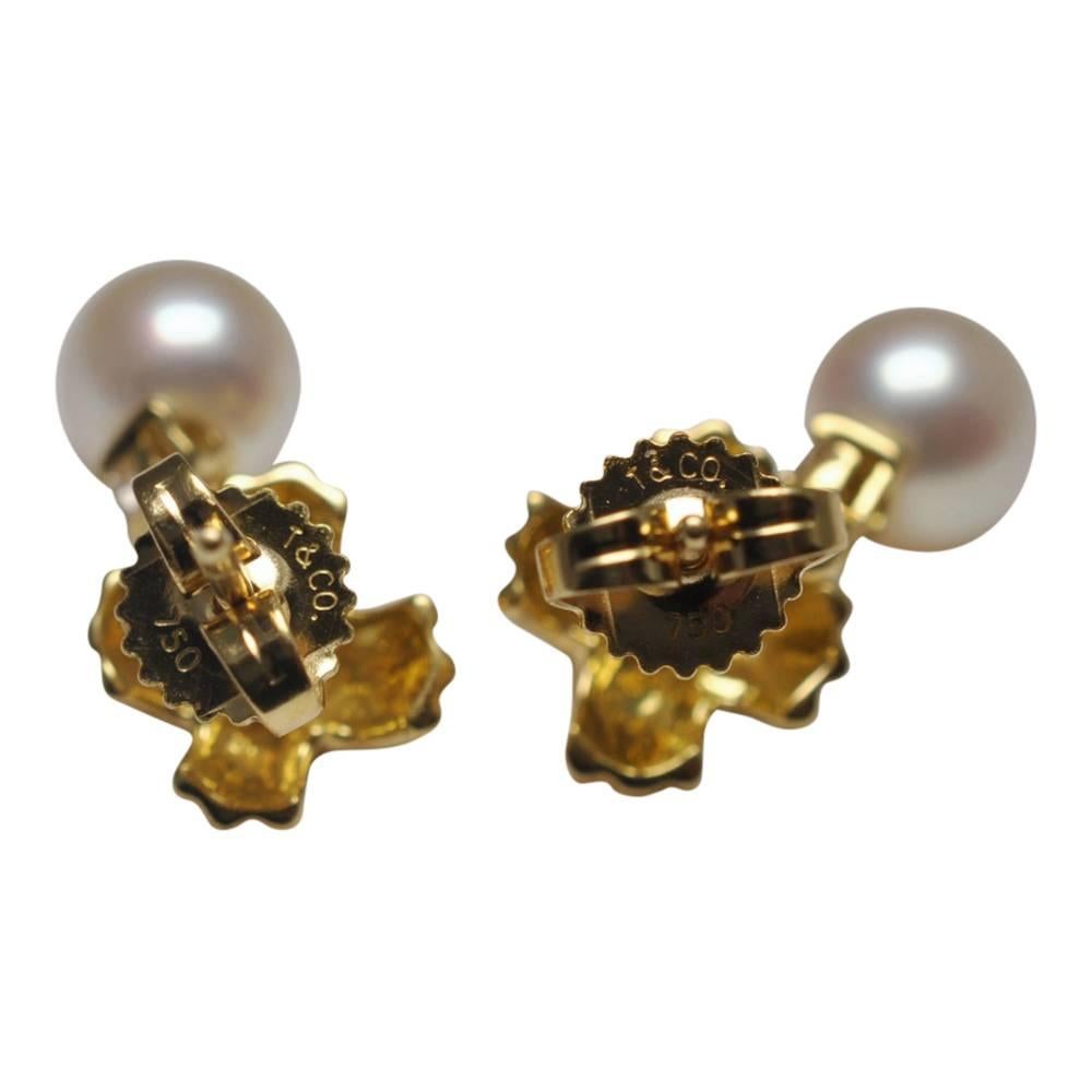 Women's Tiffany & Co. Gold Cross Diamond Pearl Dangle Earrings