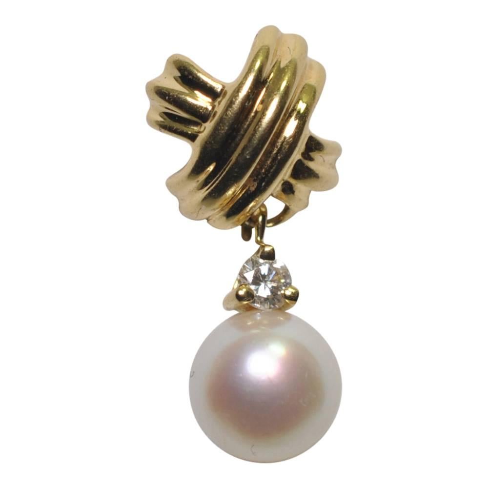 Tiffany & Co. Gold Cross Diamond Pearl Dangle Earrings 1